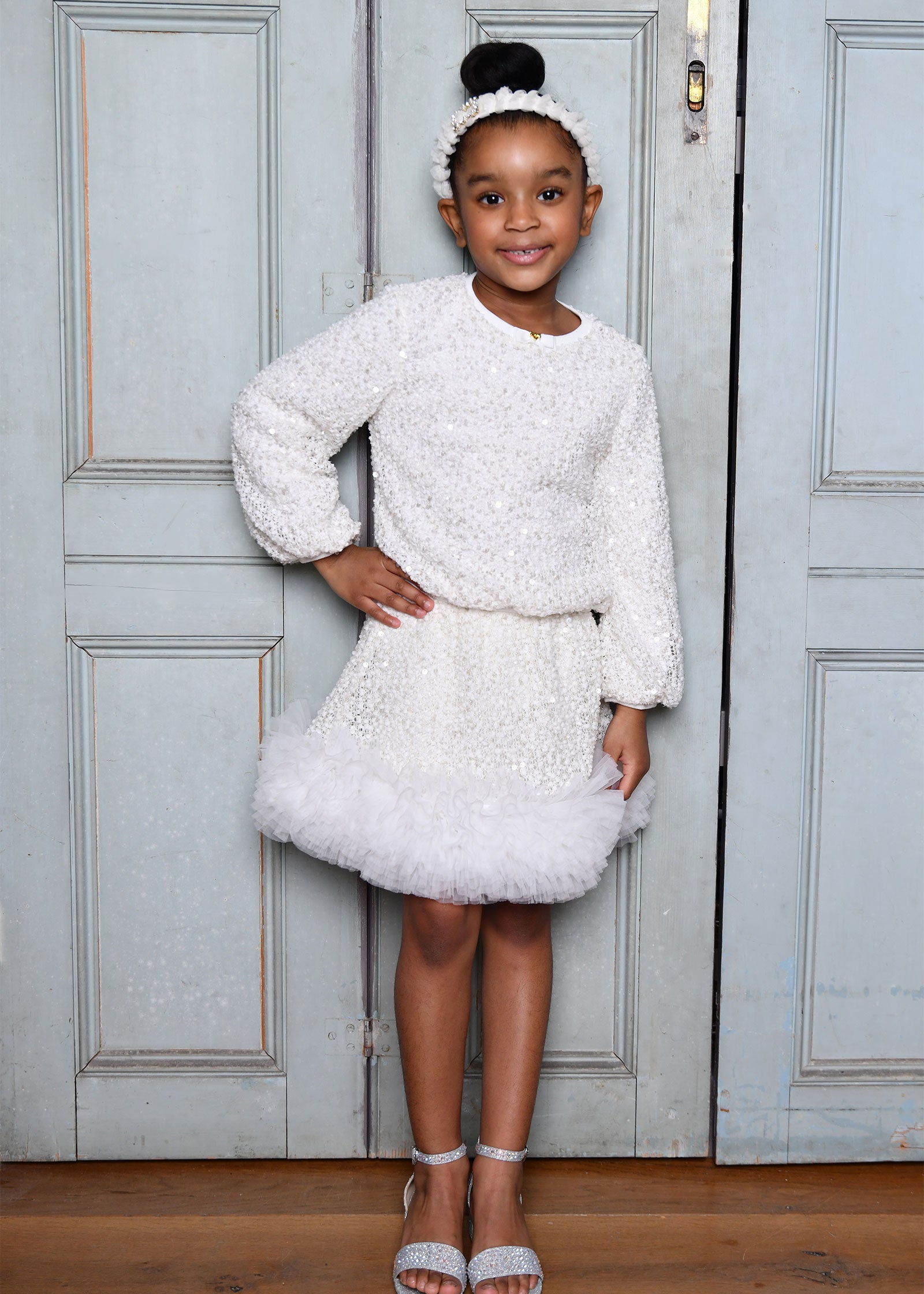 Cedar Boucle Sequin Top Snowdrop