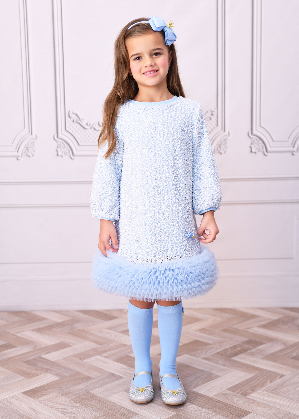 Tilly Sequin Flower Tulle Dress Pale Blue  Angel's Face