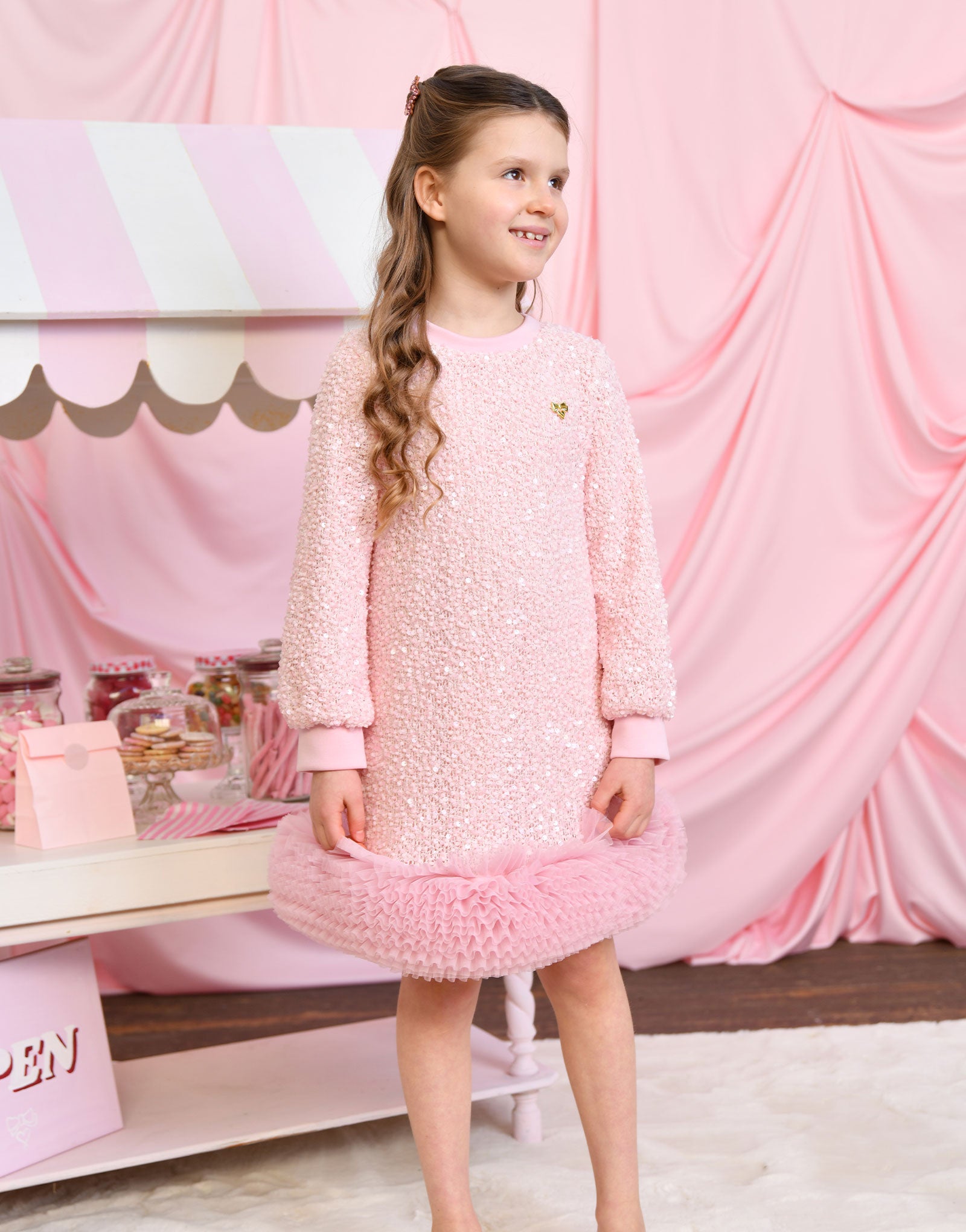 Jeanette Boucle Sequin Dress Pink