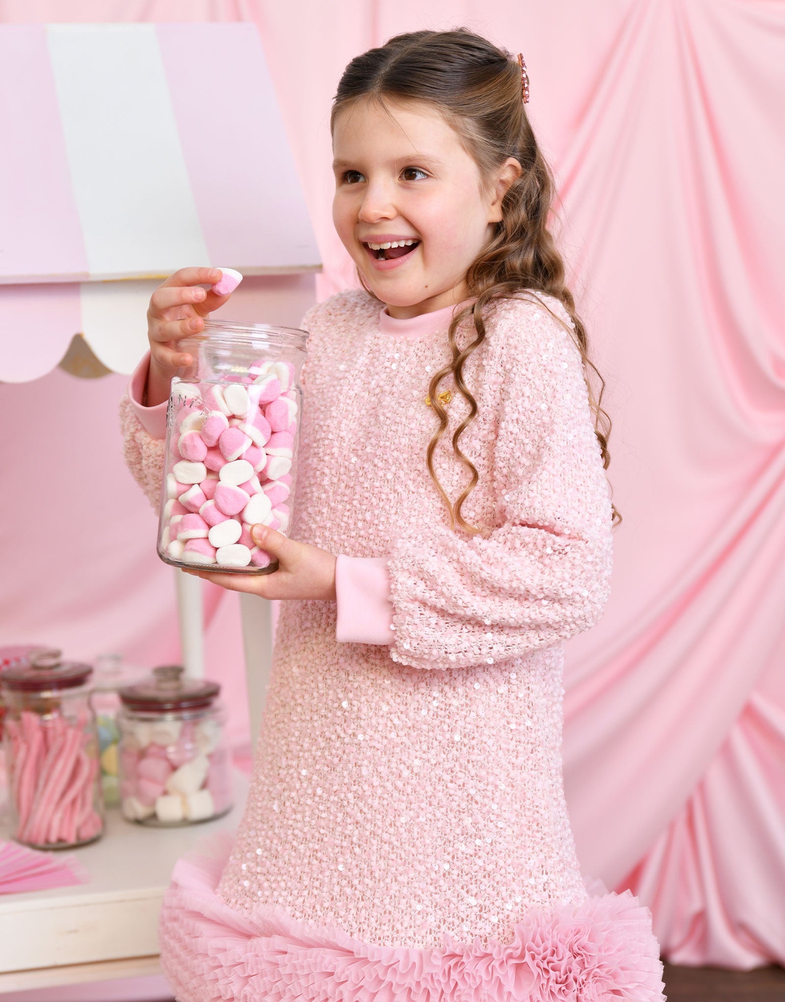 Jeanette Boucle Sequin Dress Pink