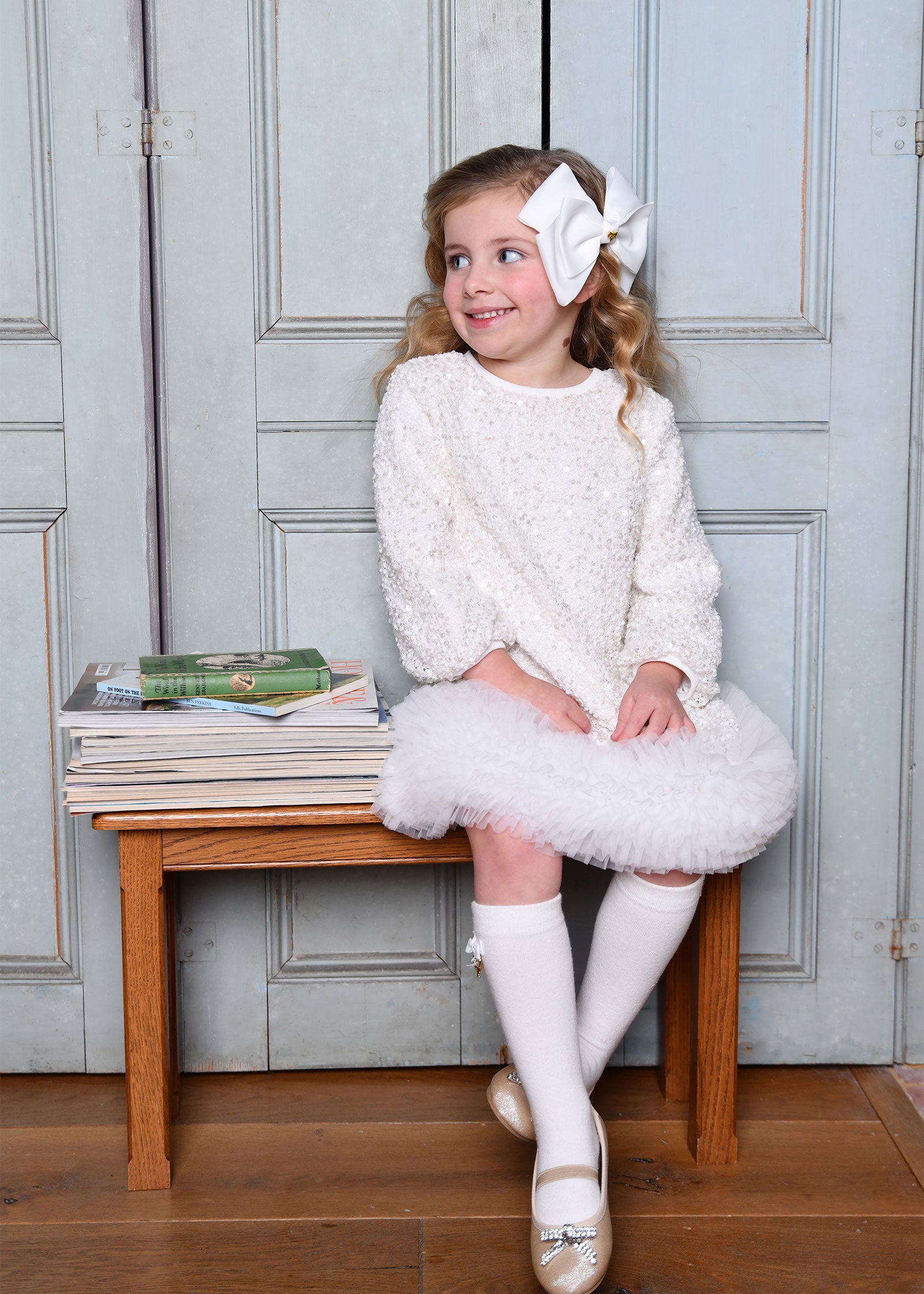 Jeanette Boucle Sequin Dress Snowdrop