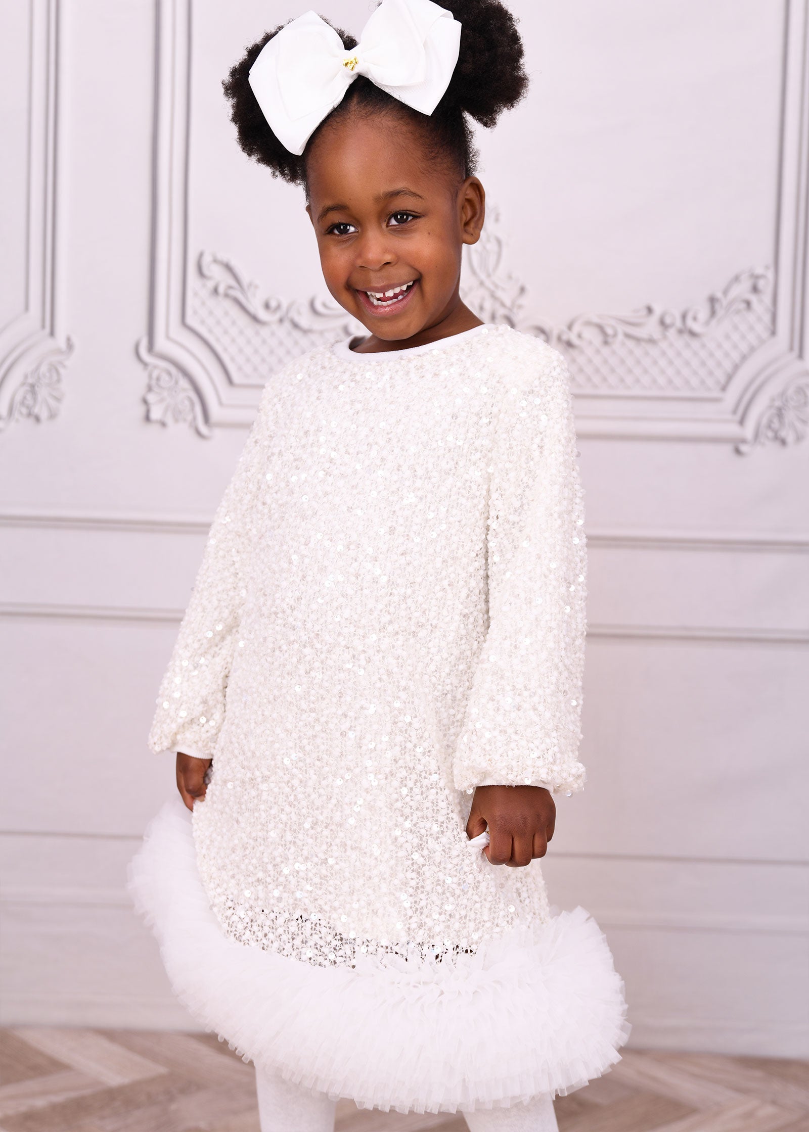 Jeanette Boucle Sequin Dress Snowdrop