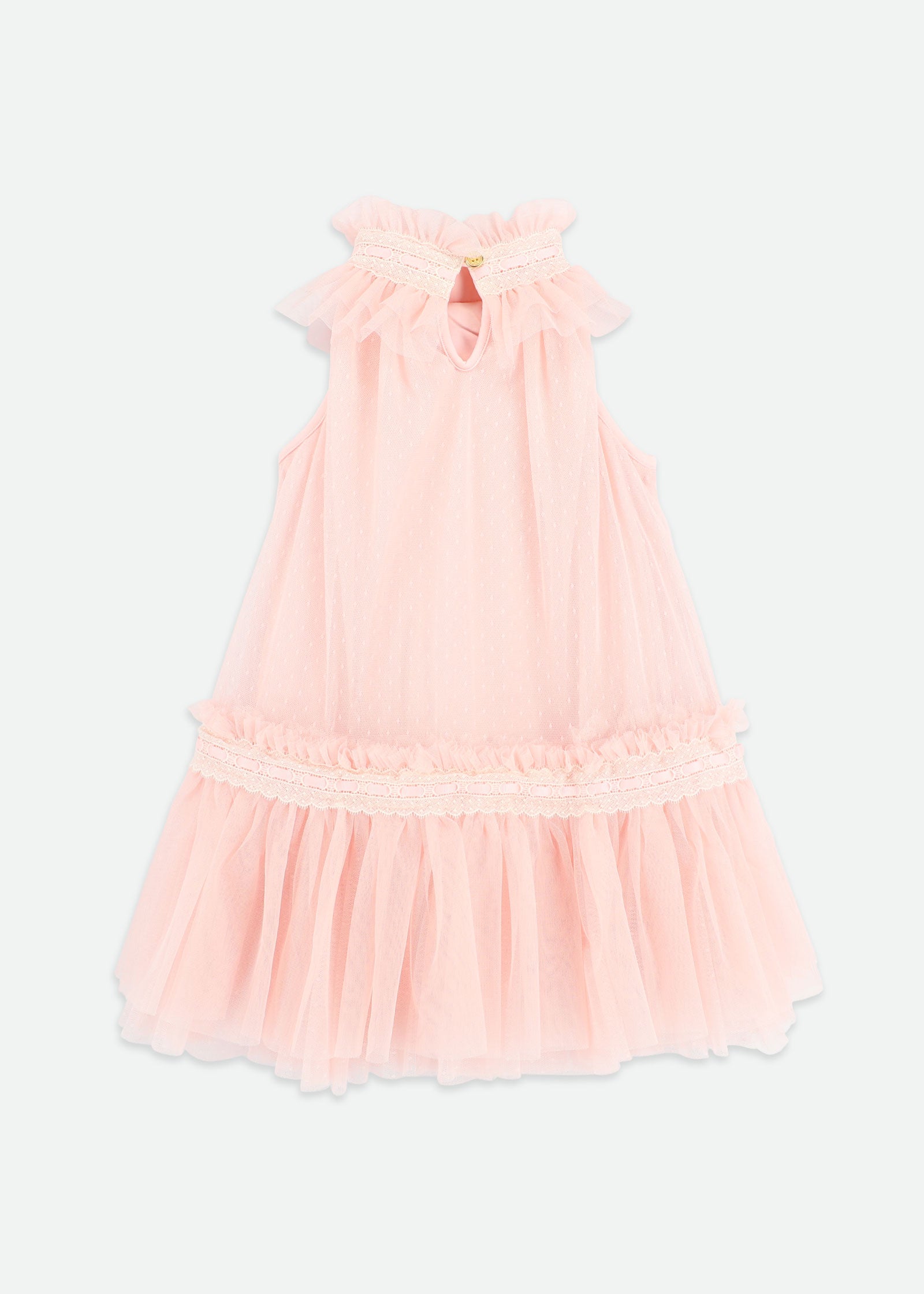 Jenny Spotted Tulle Lace Trim Dress Pale Pink
