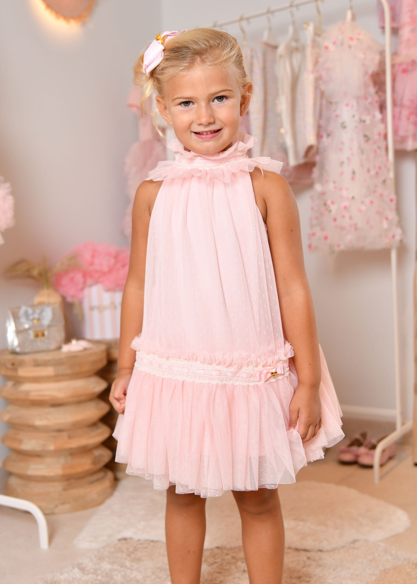 Jenny Spotted Tulle Lace Trim Dress Pale Pink – Angel's Face