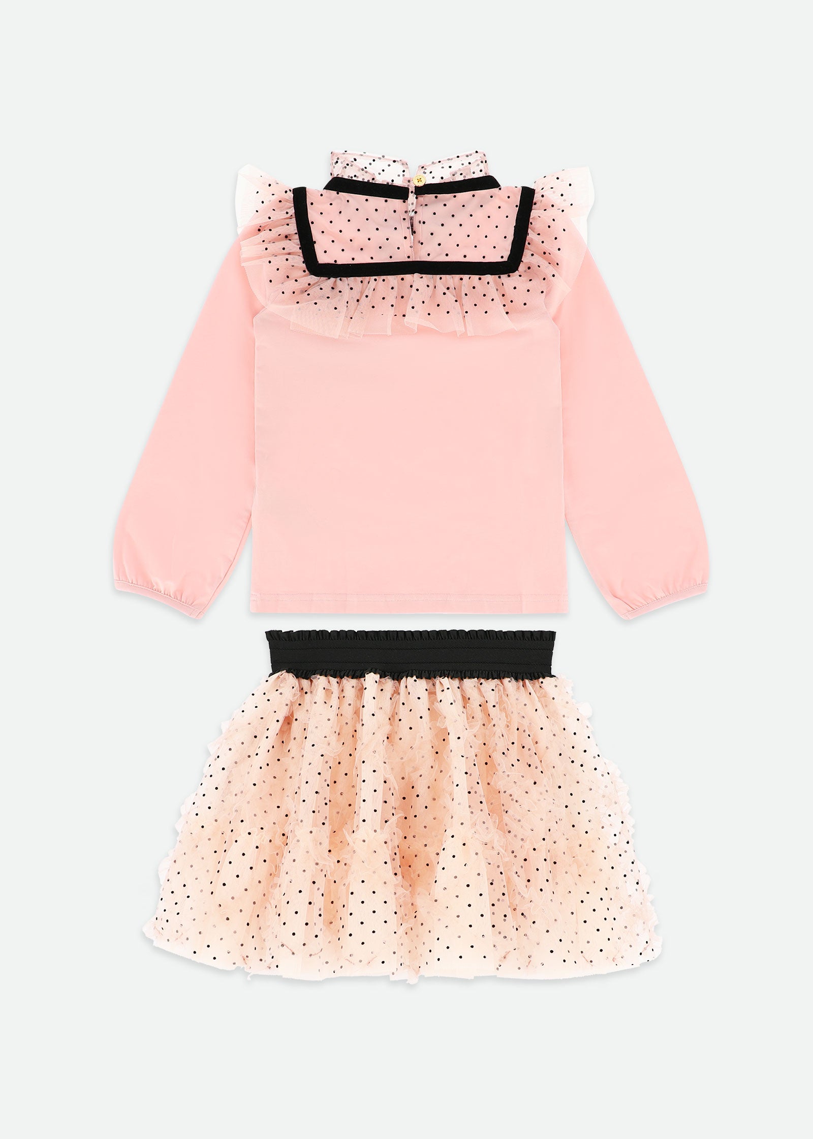 Juni Flock Dotted Tulle Top/Skirt Set Blush Pink