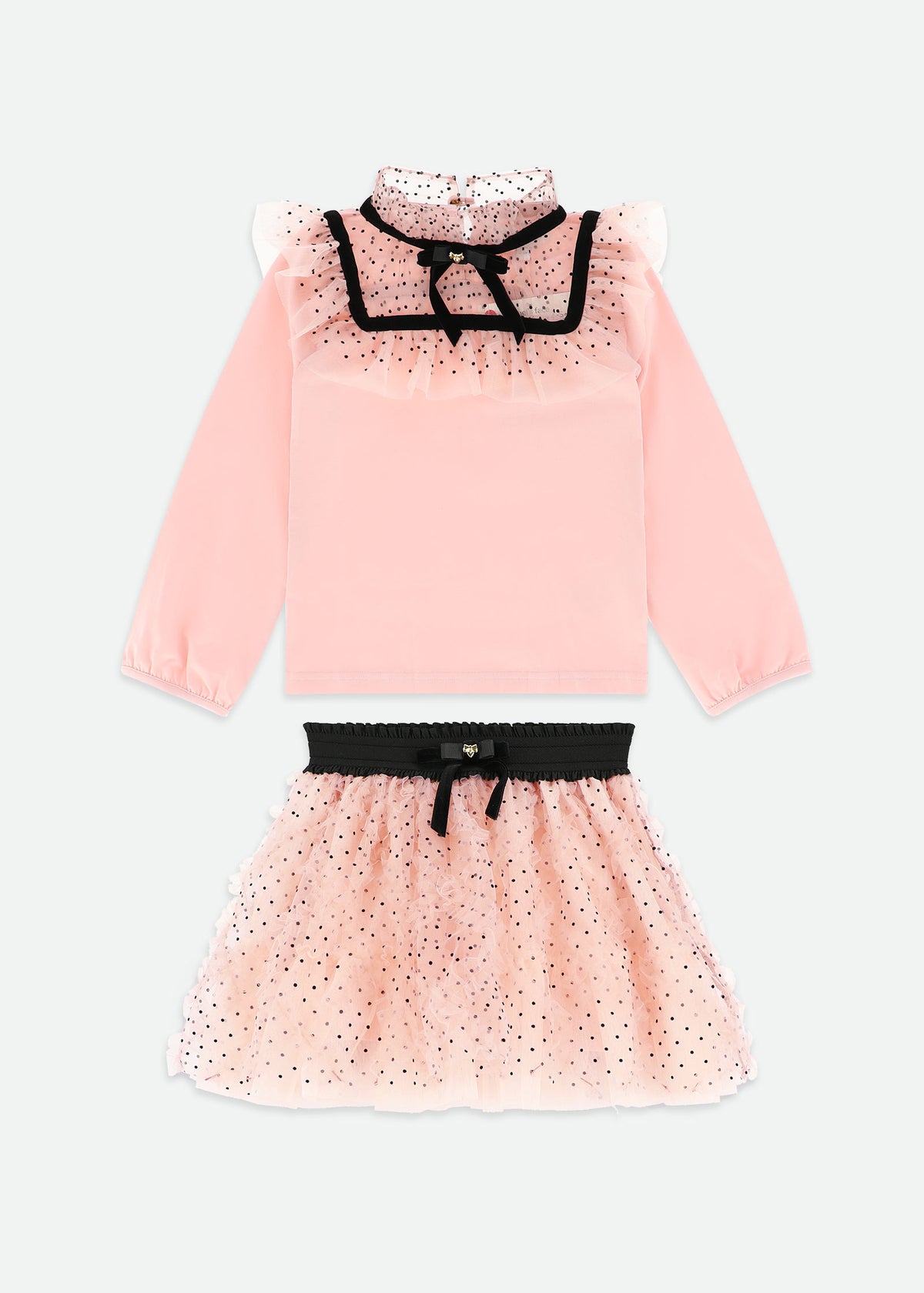 Juni Flock Dotted Tulle Top/Skirt Set Blush Pink