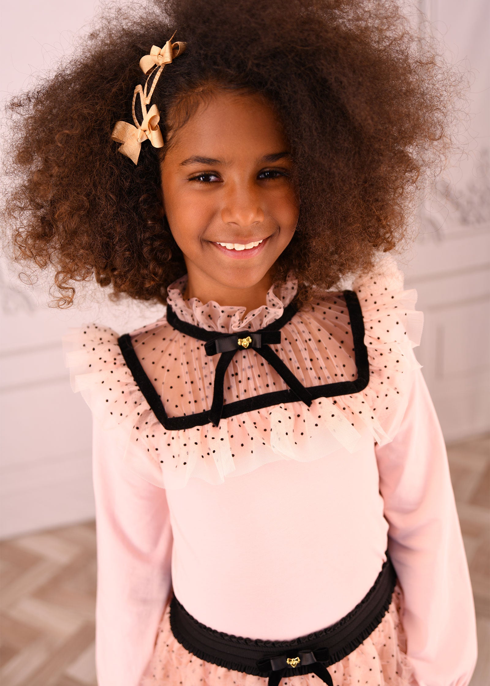 Juni Flock Dotted Tulle Top/Skirt Set Blush Pink