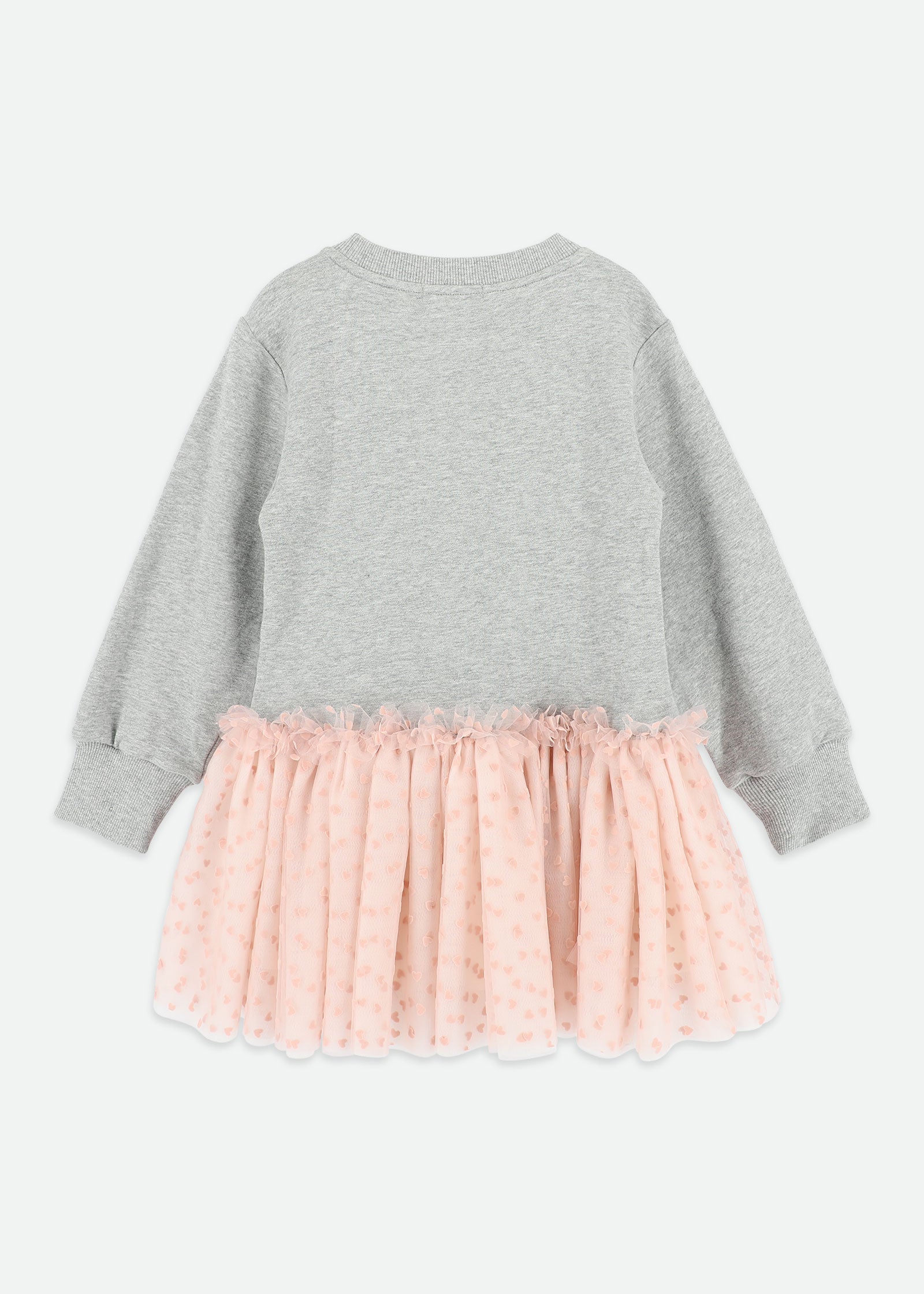 Juniper Sweat Dress With Heart Tulle Bow Grey