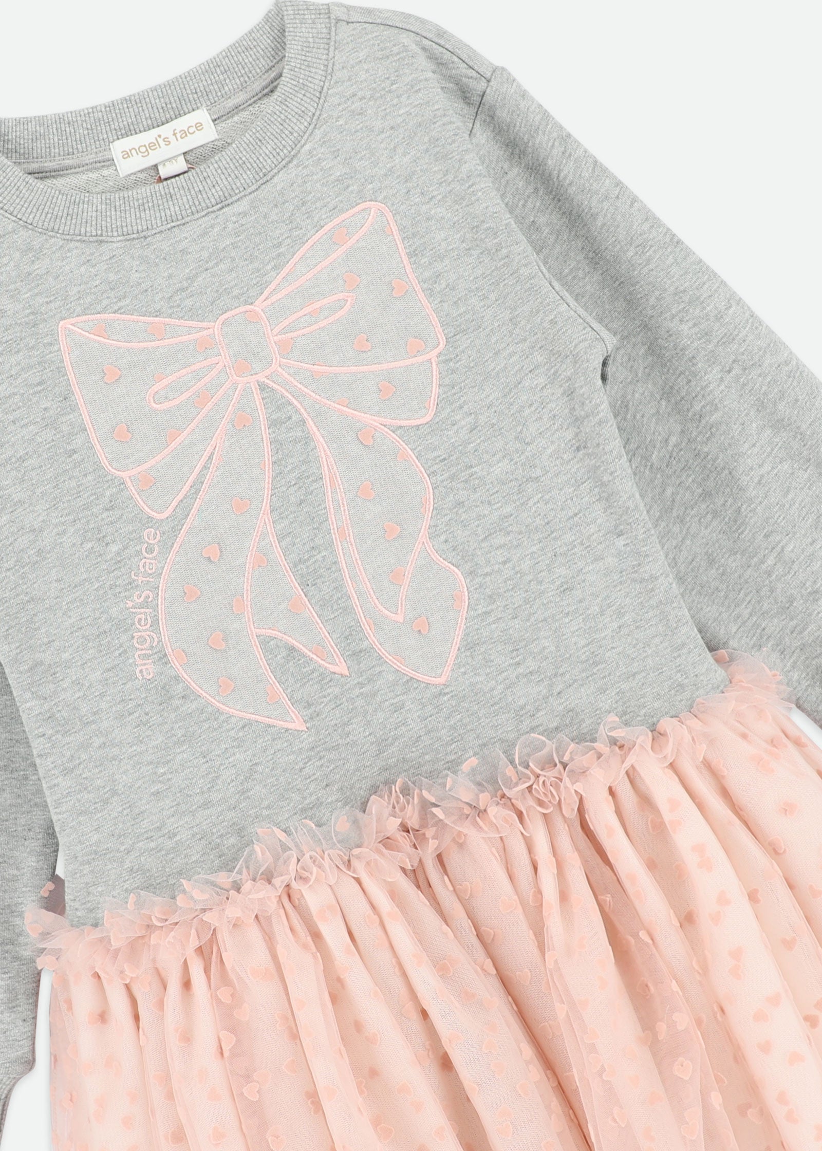 Juniper Sweat Dress With Heart Tulle Bow Grey