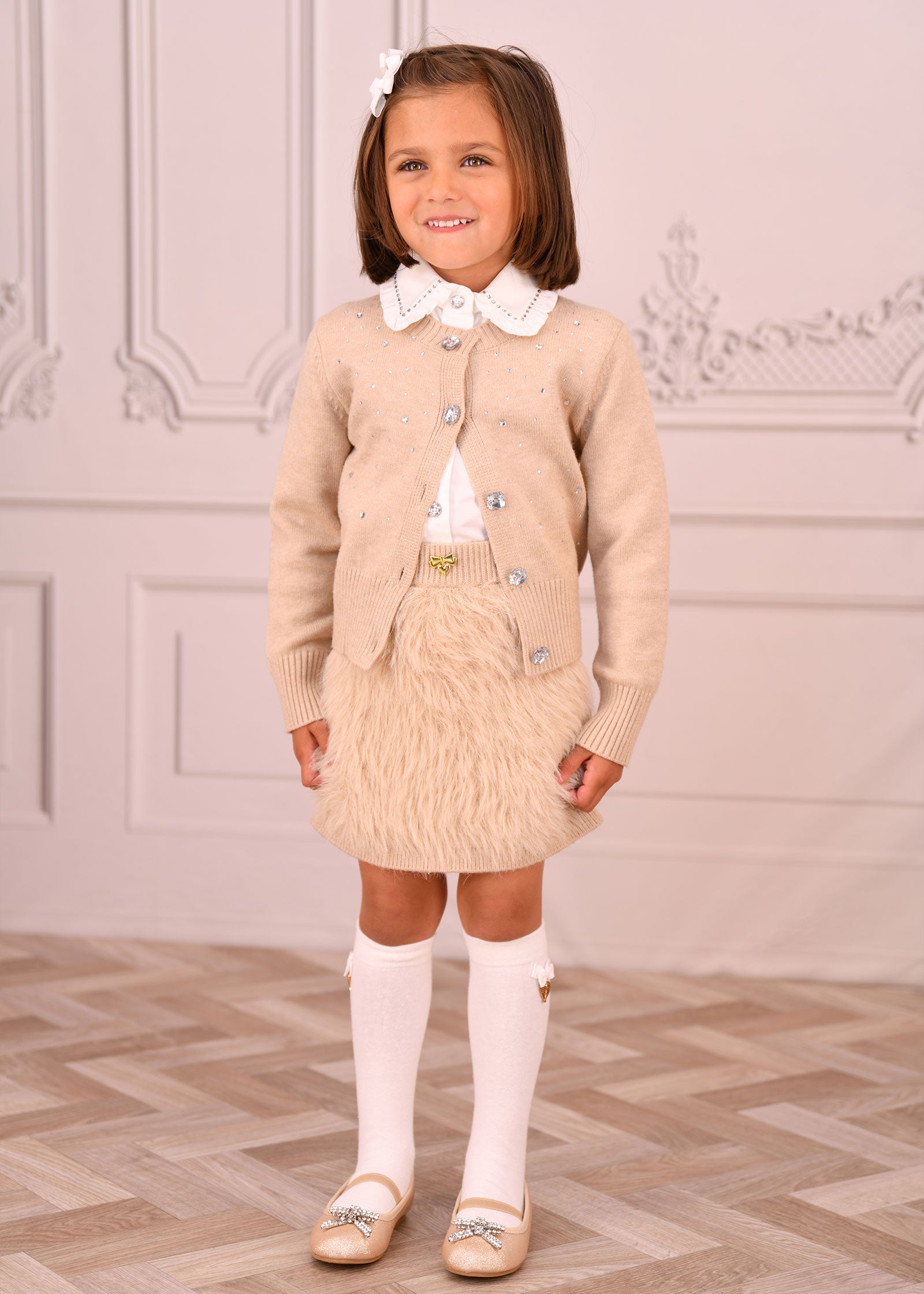 Kamala Crystal Studded Cardigan Sand