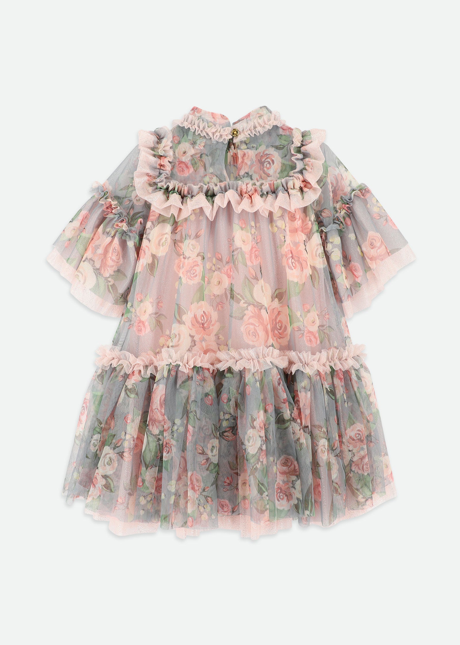 Katy Roses Print Tulle Dress Grey