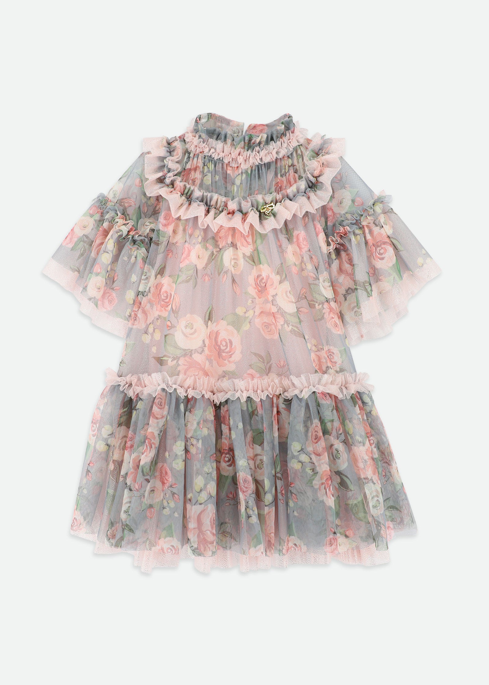 Katy Roses Print Tulle Dress Grey