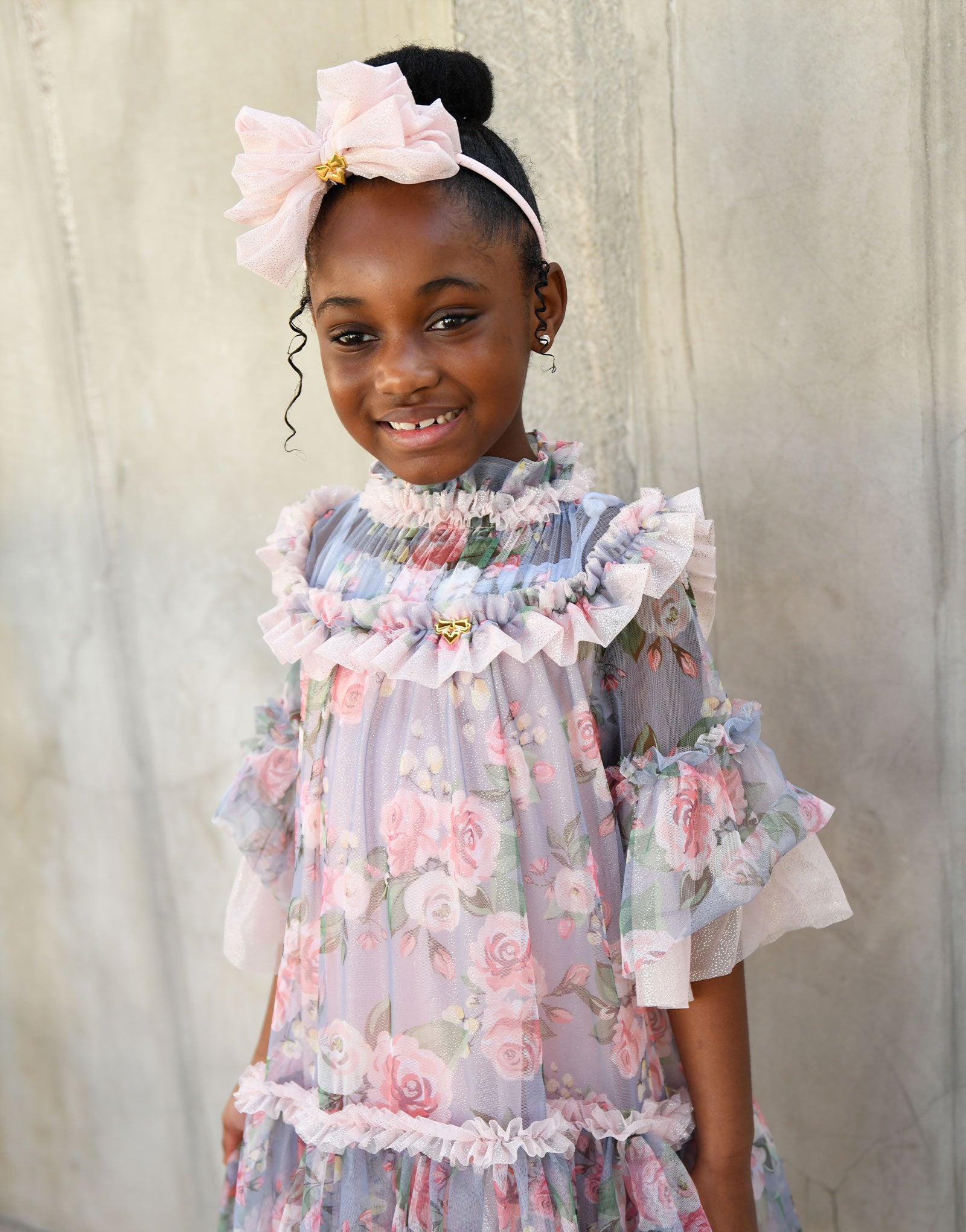 Katy Roses Print Tulle Dress Grey