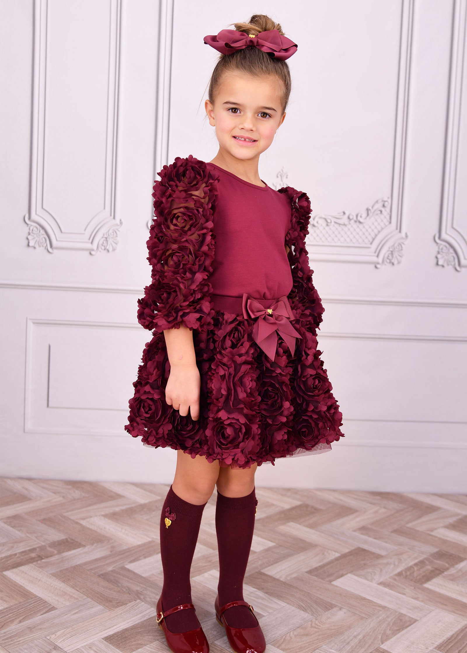 Khaila 3D Tulle Top and Skirt Set Burgundy