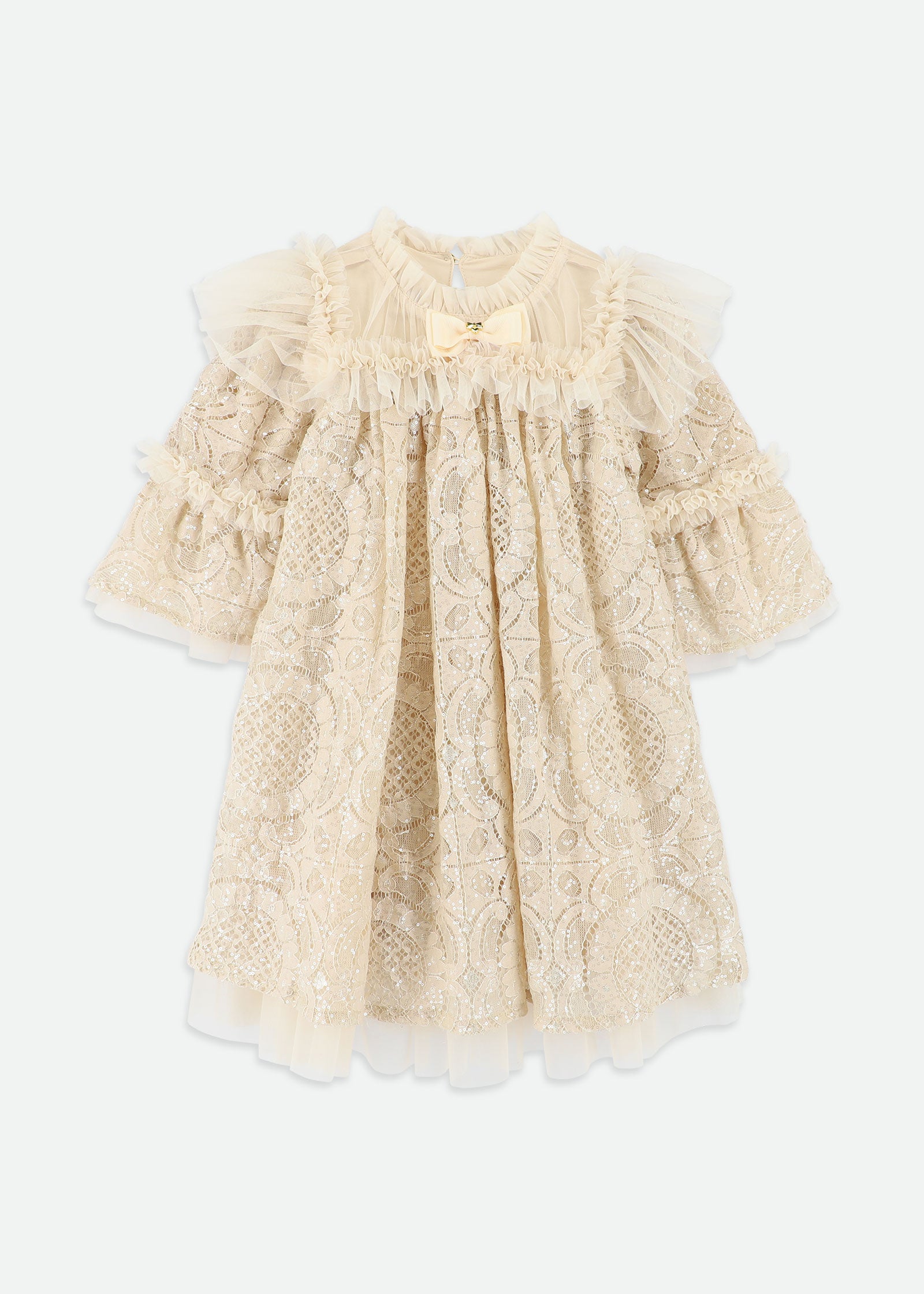 Kristi L/S Sequin Lace Dress Biscuit