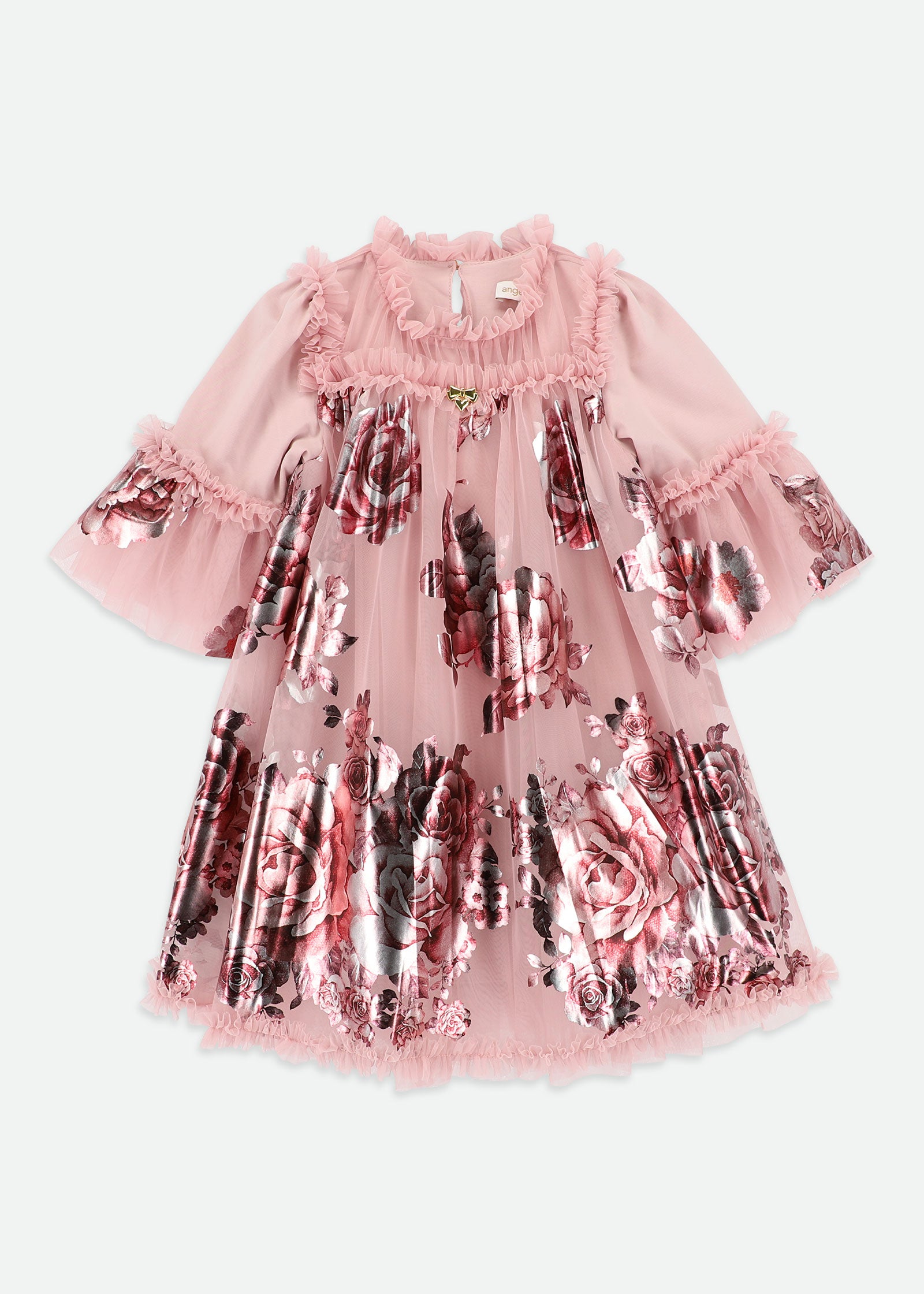 Kristi Foil Border Print Dress Vintage Rose