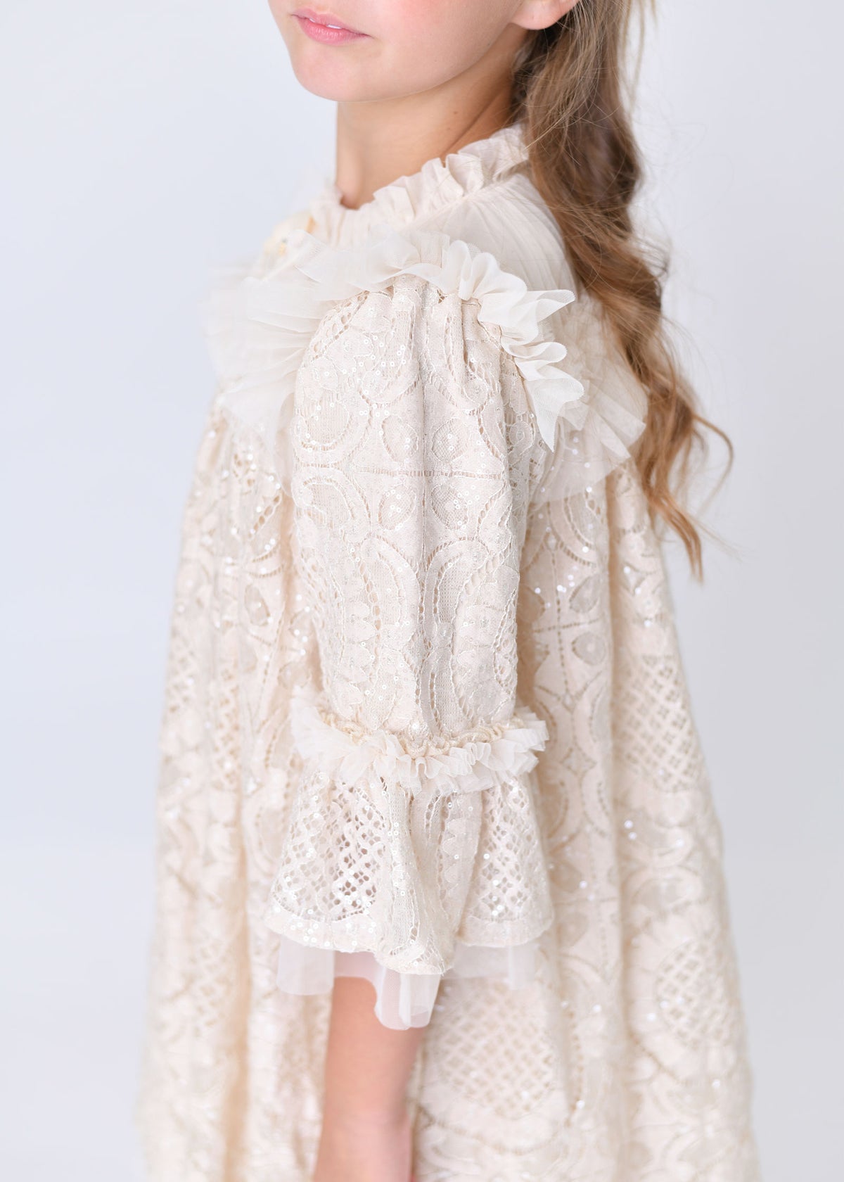 Kristi L/S Sequin Lace Dress Biscuit