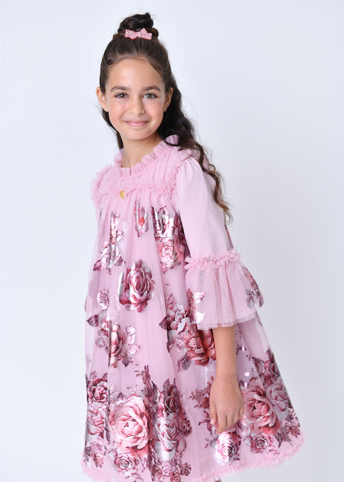 Kristi Foil Border Print Dress Vintage Rose