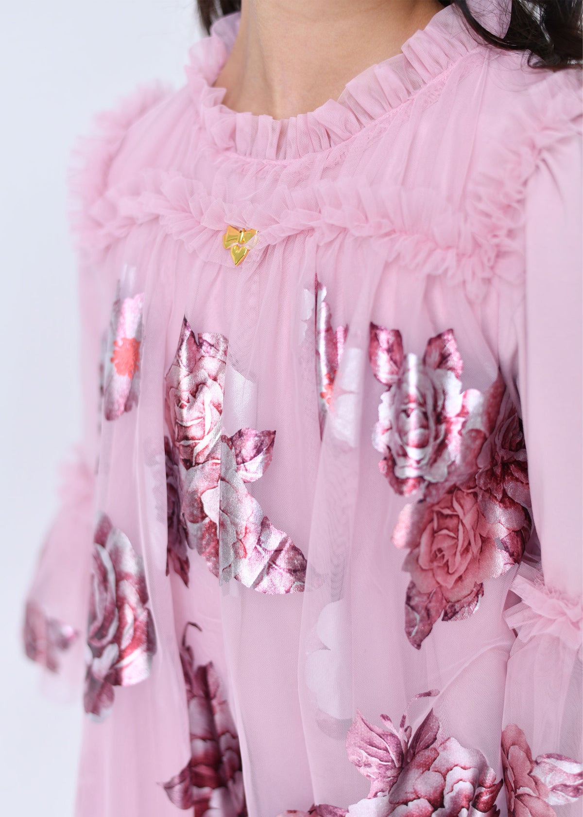 Kristi Foil Border Print Dress Vintage Rose