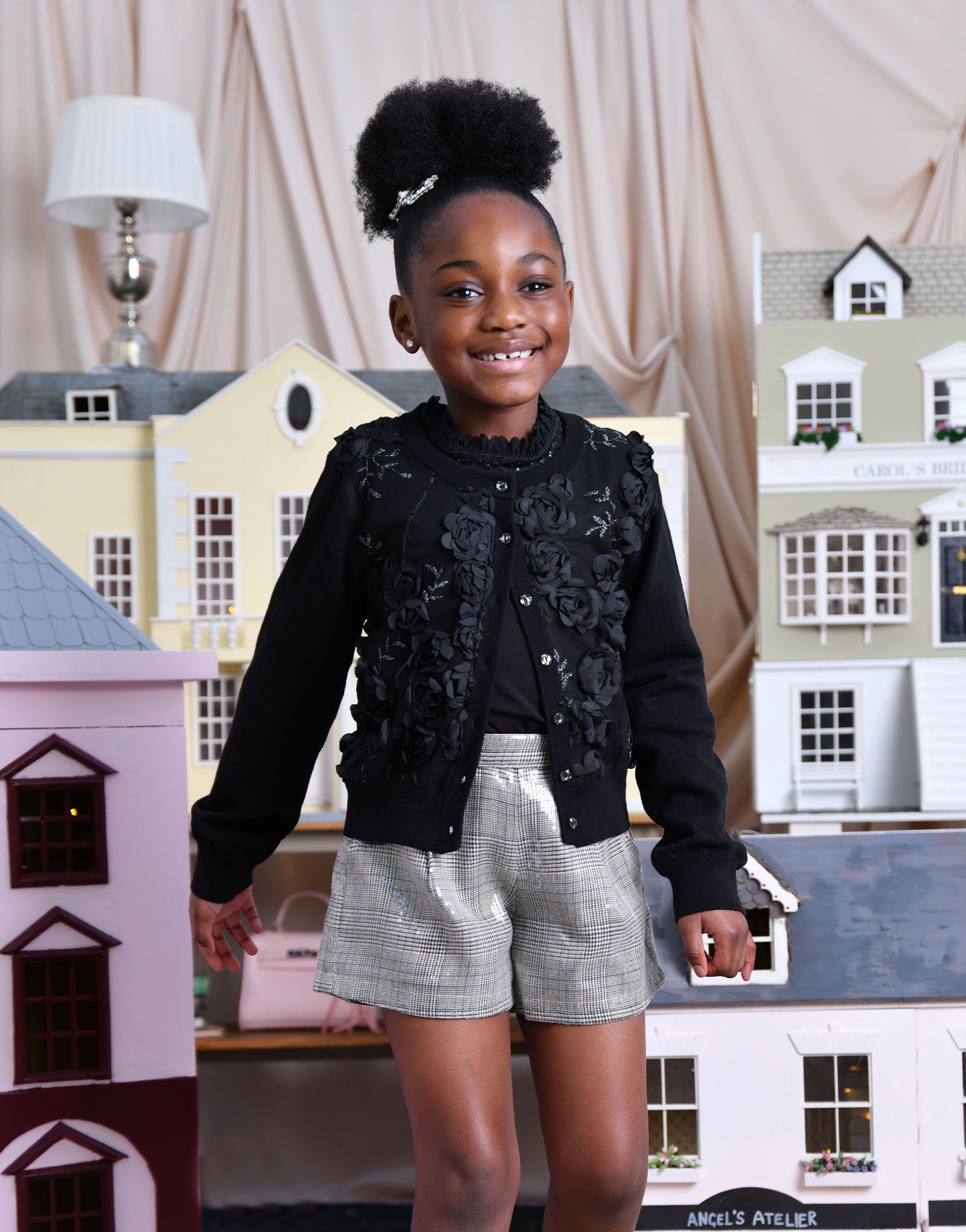 Laetitia Check Sequin Shorts Grey