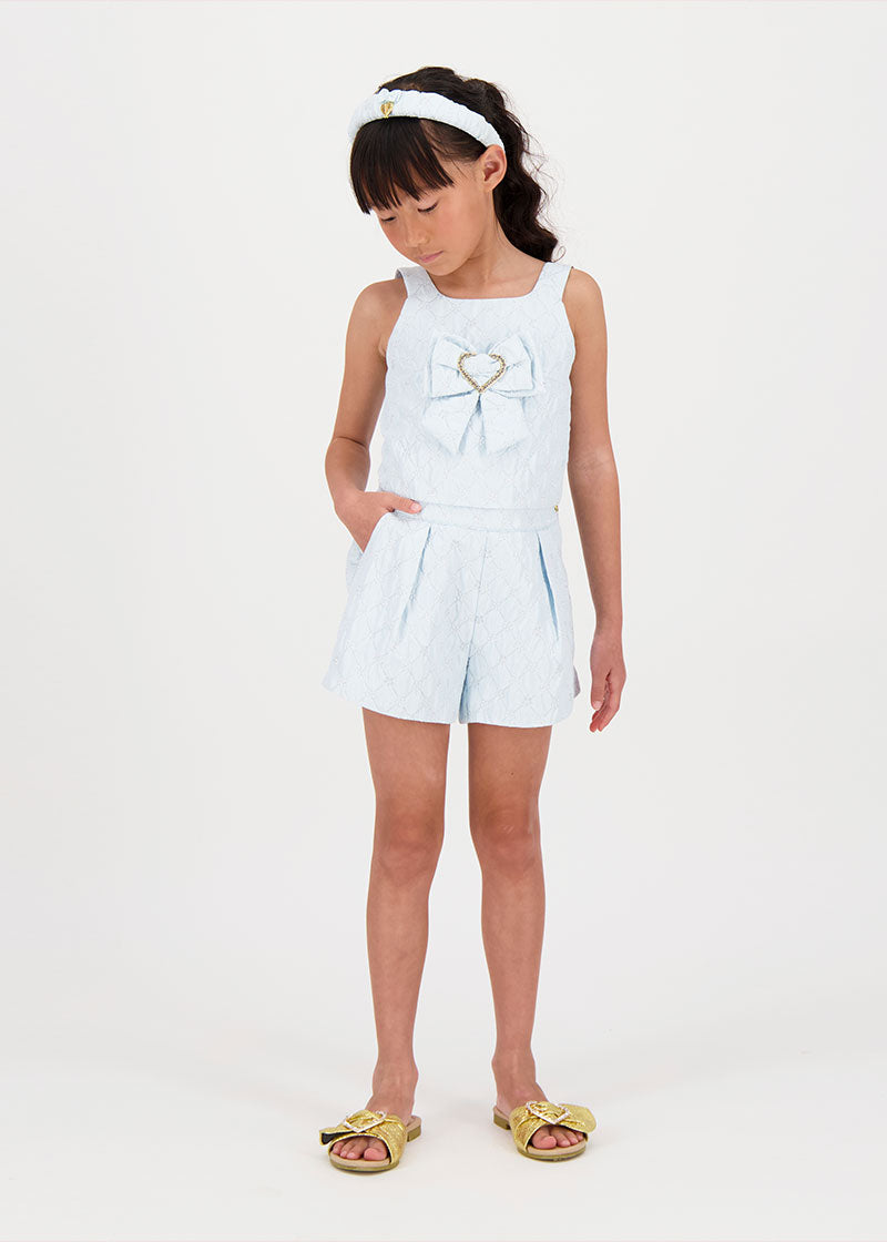 Laetitia Metallic Flower Shorts Pale Blue