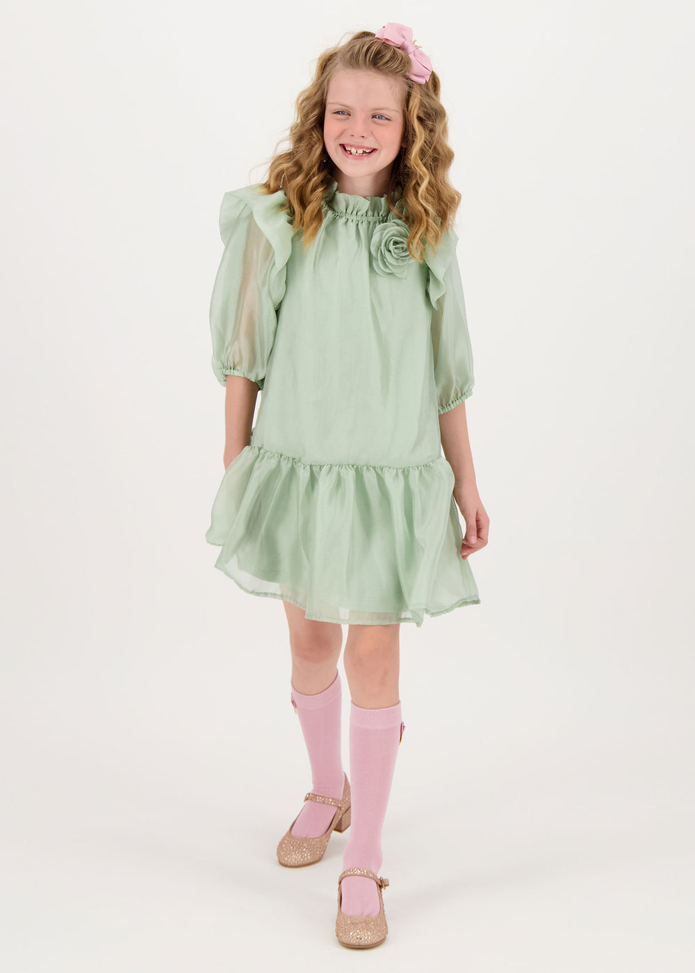 Lark Rose Trim Dress Sage Green