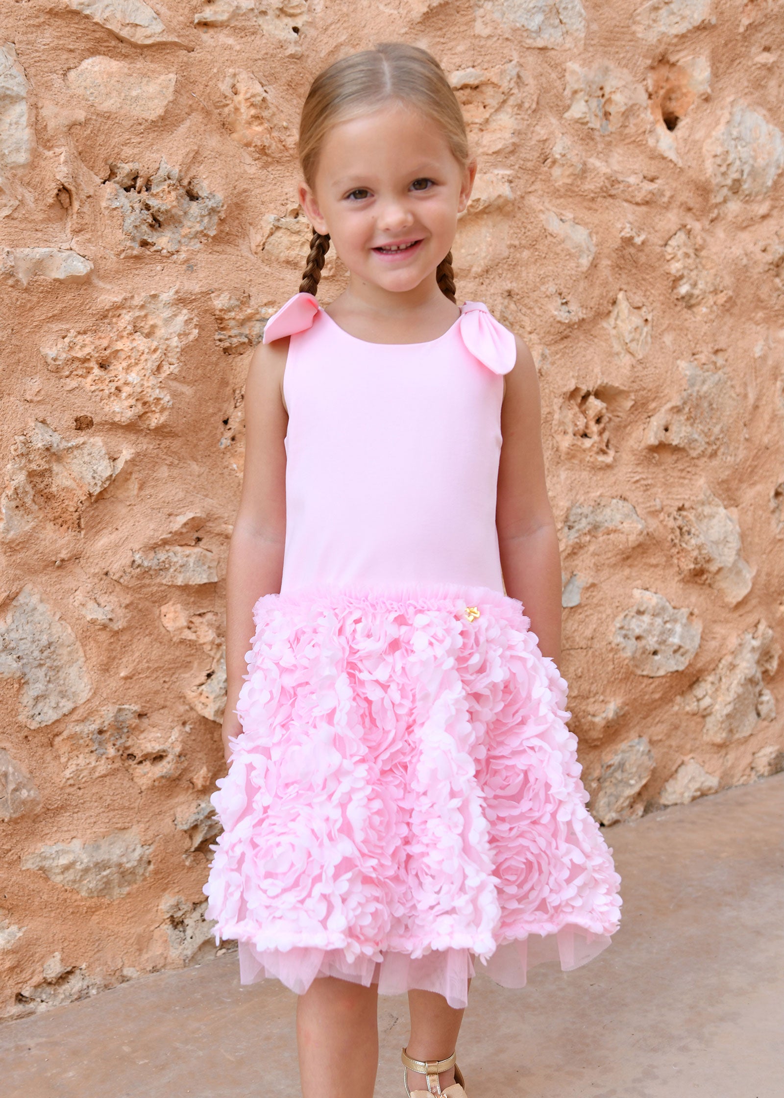 Lauren Drop Waist 3D Flower Dress Fairy Pink