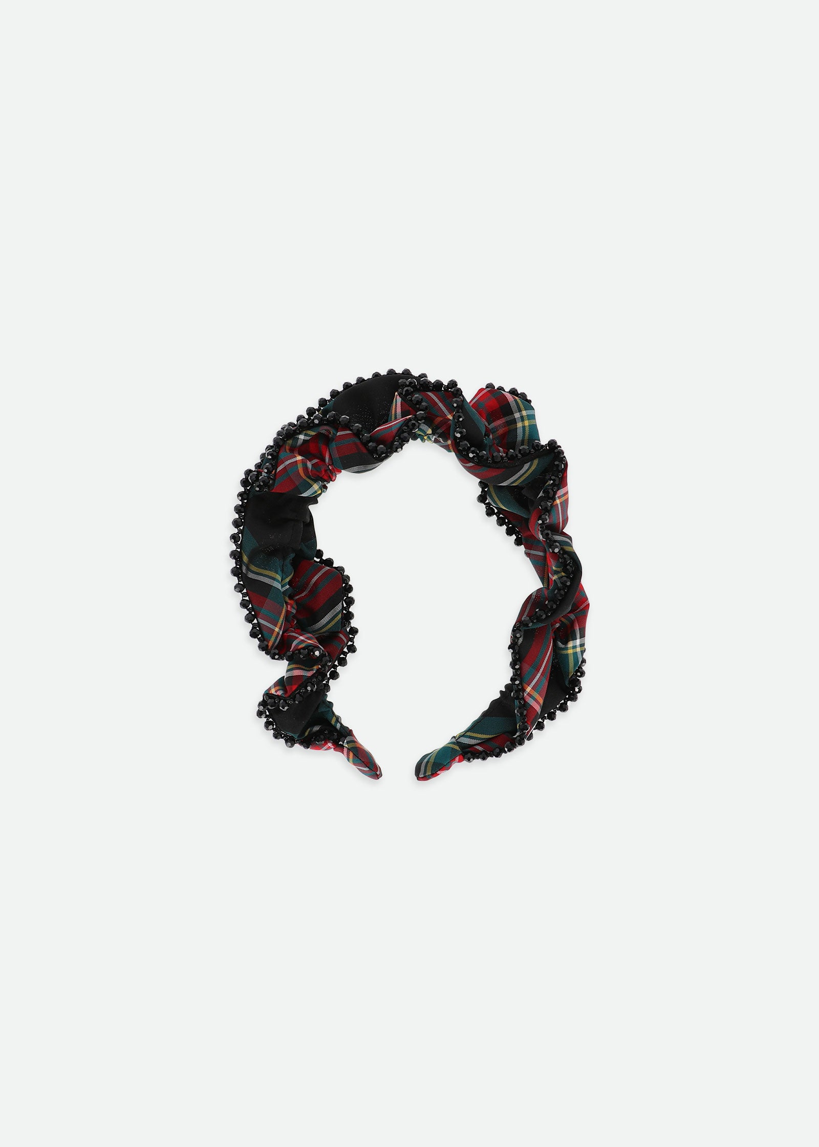 Lavinia Tartan Beaded Trim Headband Black