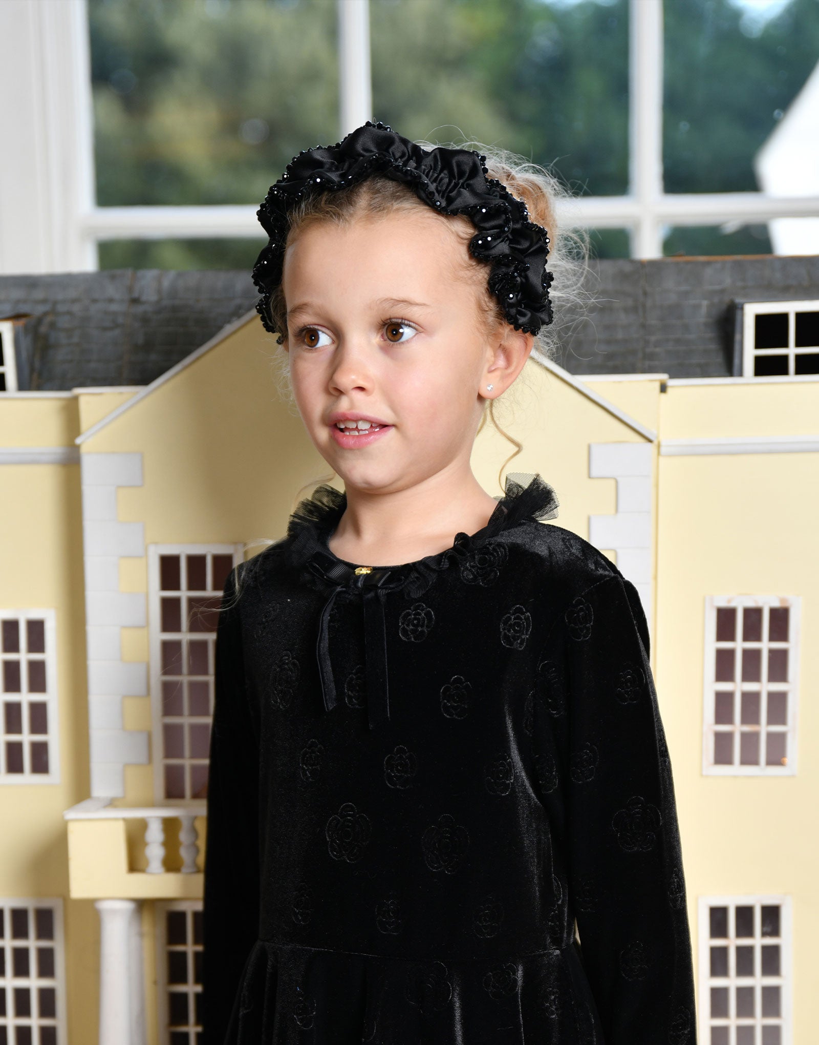 Lavinia Beaded Trim Headband Black
