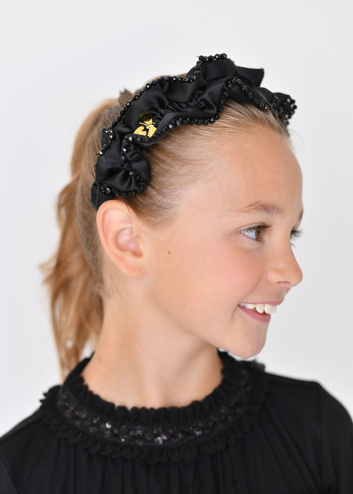 Lavinia Beaded Trim Headband Black