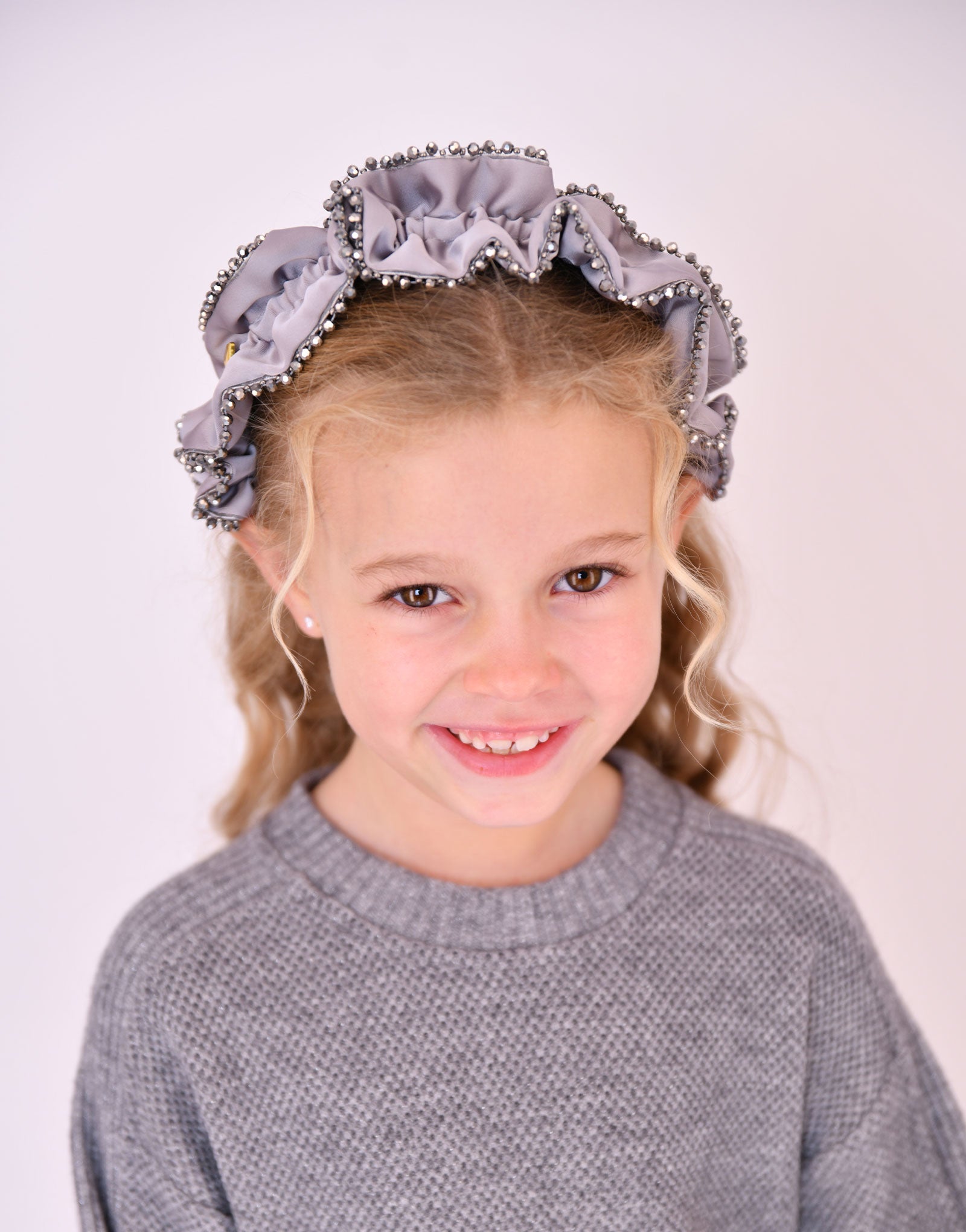 Lavinia Beaded Trim Headband Grey