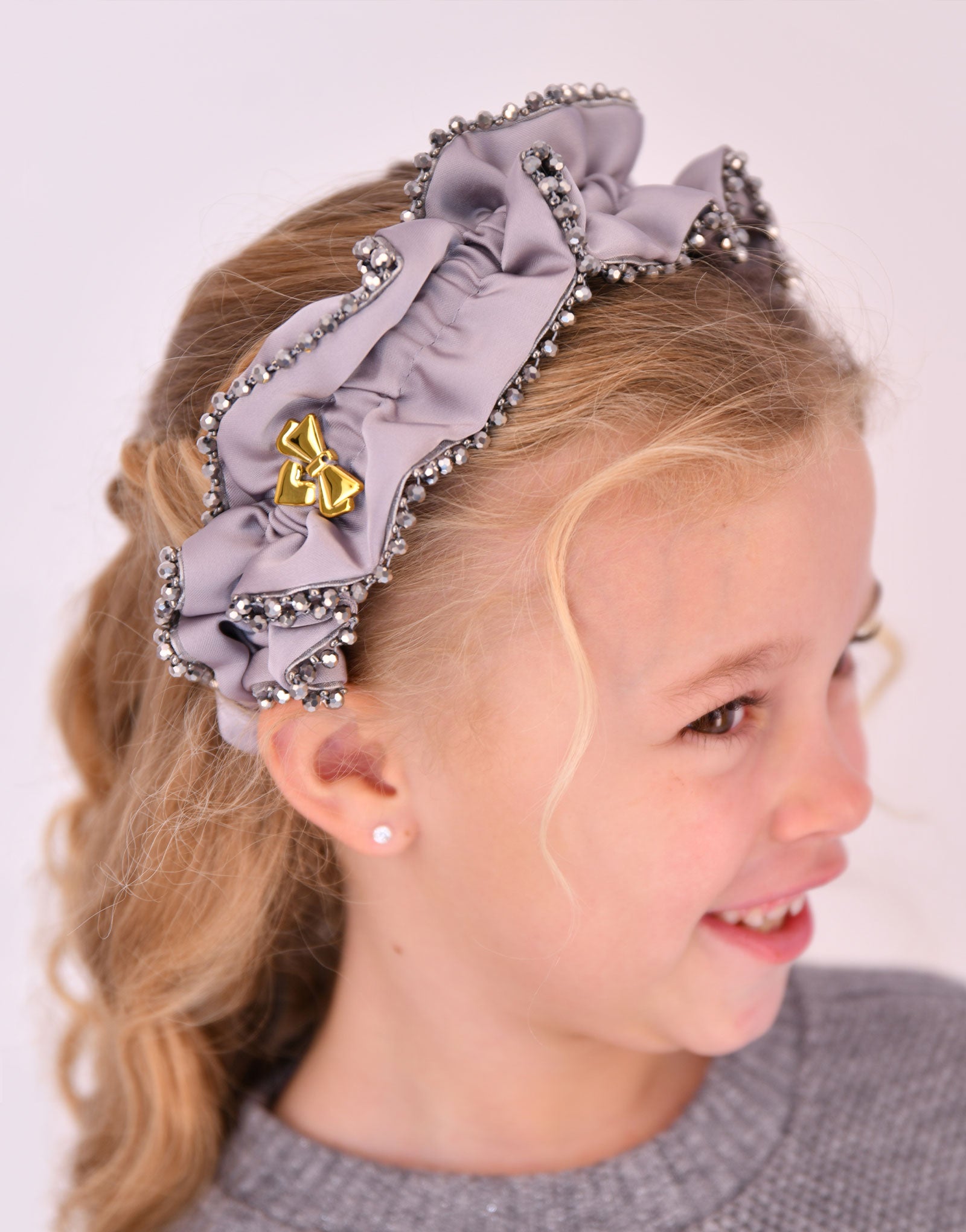 Lavinia Beaded Trim Headband Grey