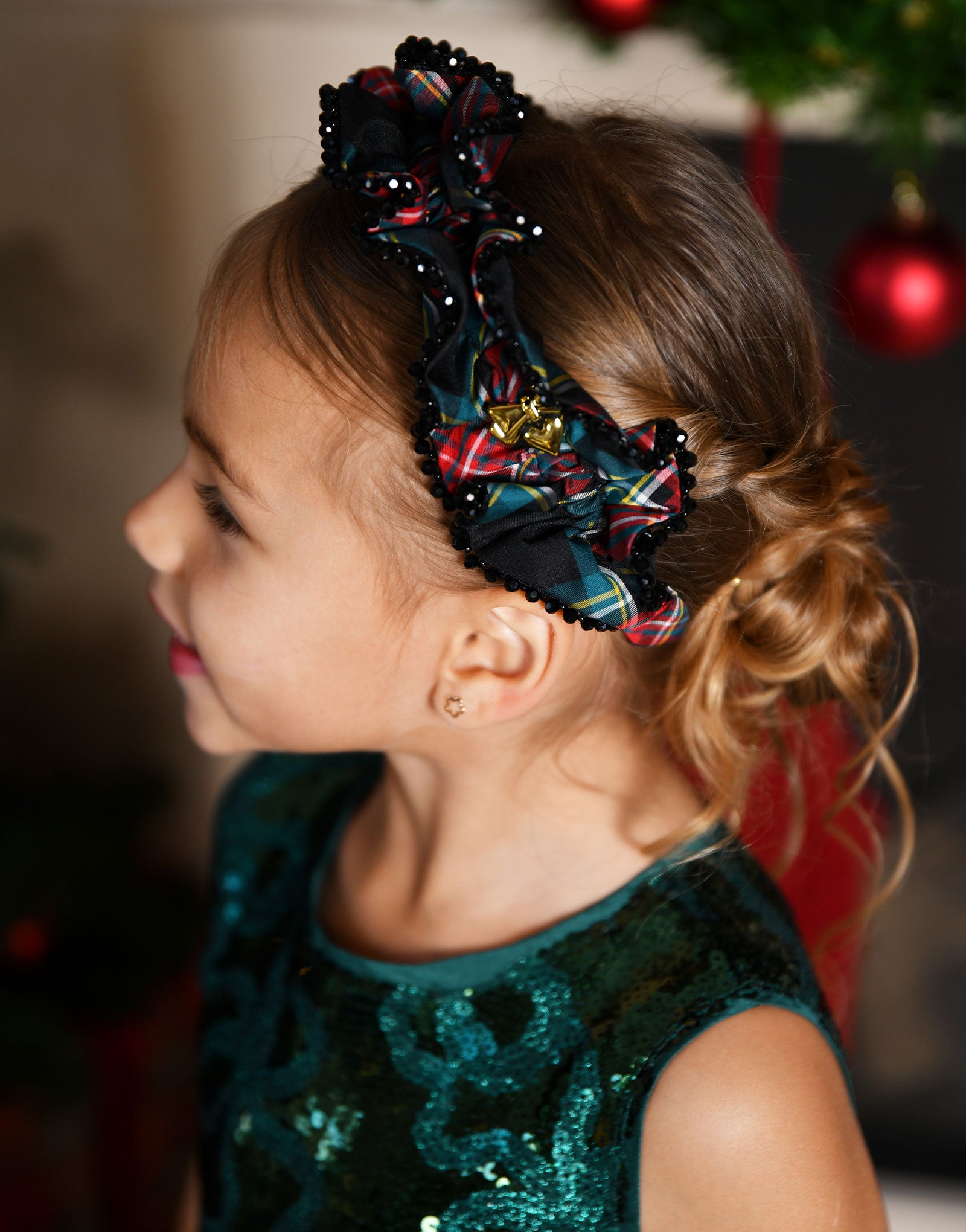 Lavinia Tartan Beaded Trim Headband Black