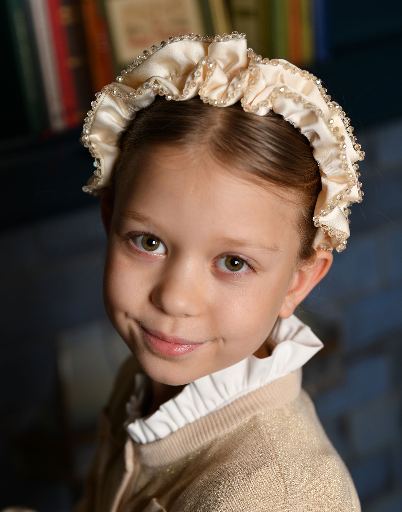 Lavinia Beaded Trim Headband Vanilla