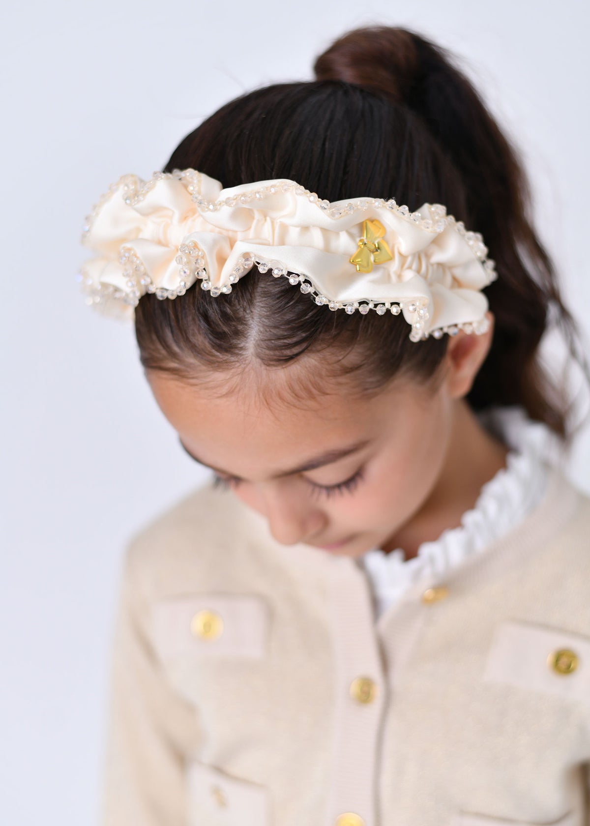 Lavinia Beaded Trim Headband Vanilla