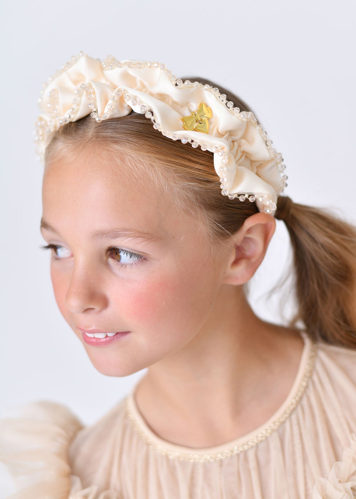 Lavinia Beaded Trim Headband Vanilla