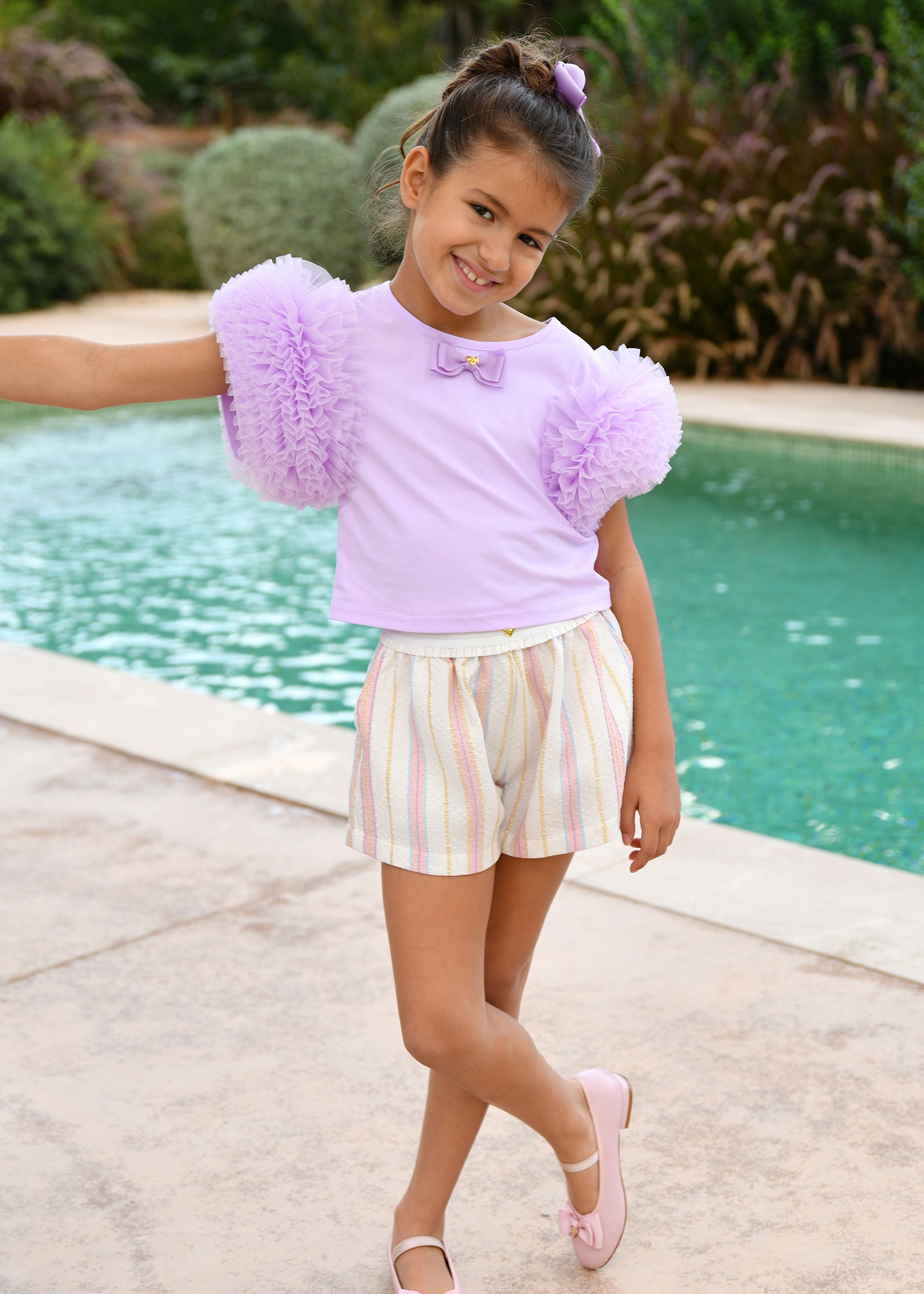 Lessi Puff Tulle Sleeve Top Lavender