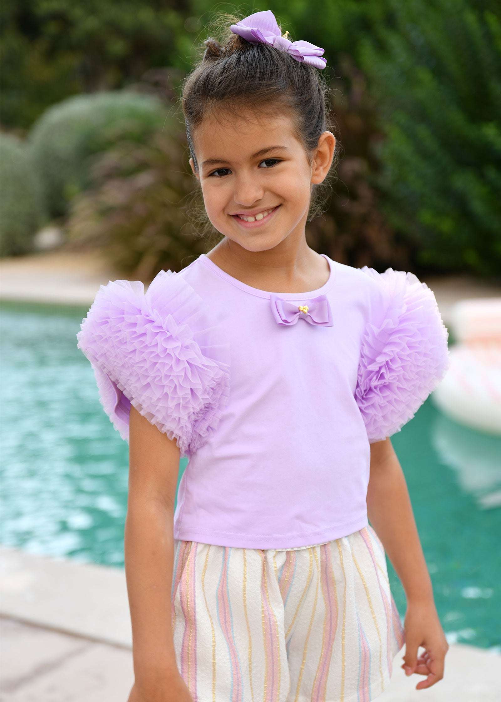 Lessi Puff Tulle Sleeve Top Lavender