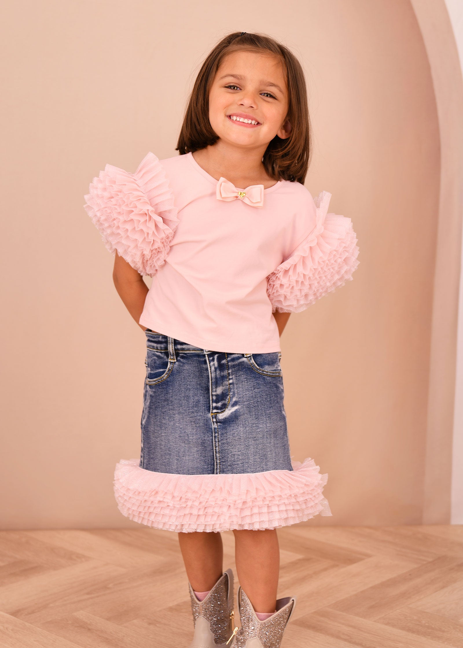 Lessi Puff Tulle Sleeve Top Sweet Blush