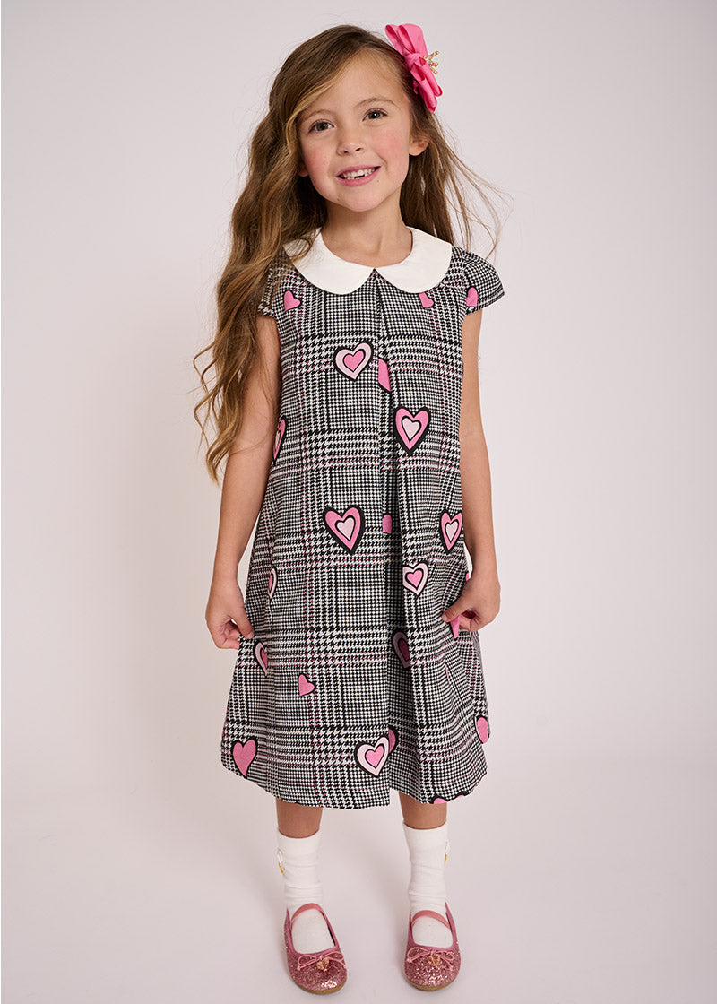 Lil Checked Dress With Hearts Grey