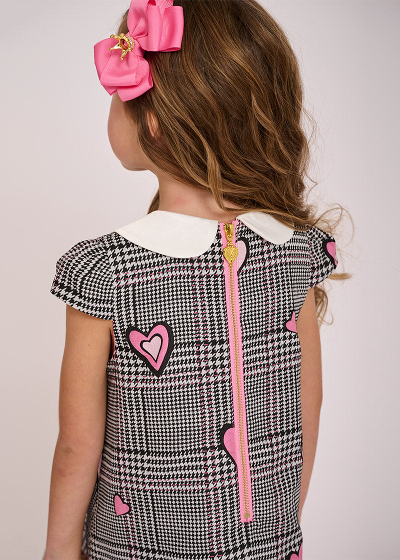 Lil Checked Dress With Hearts Grey