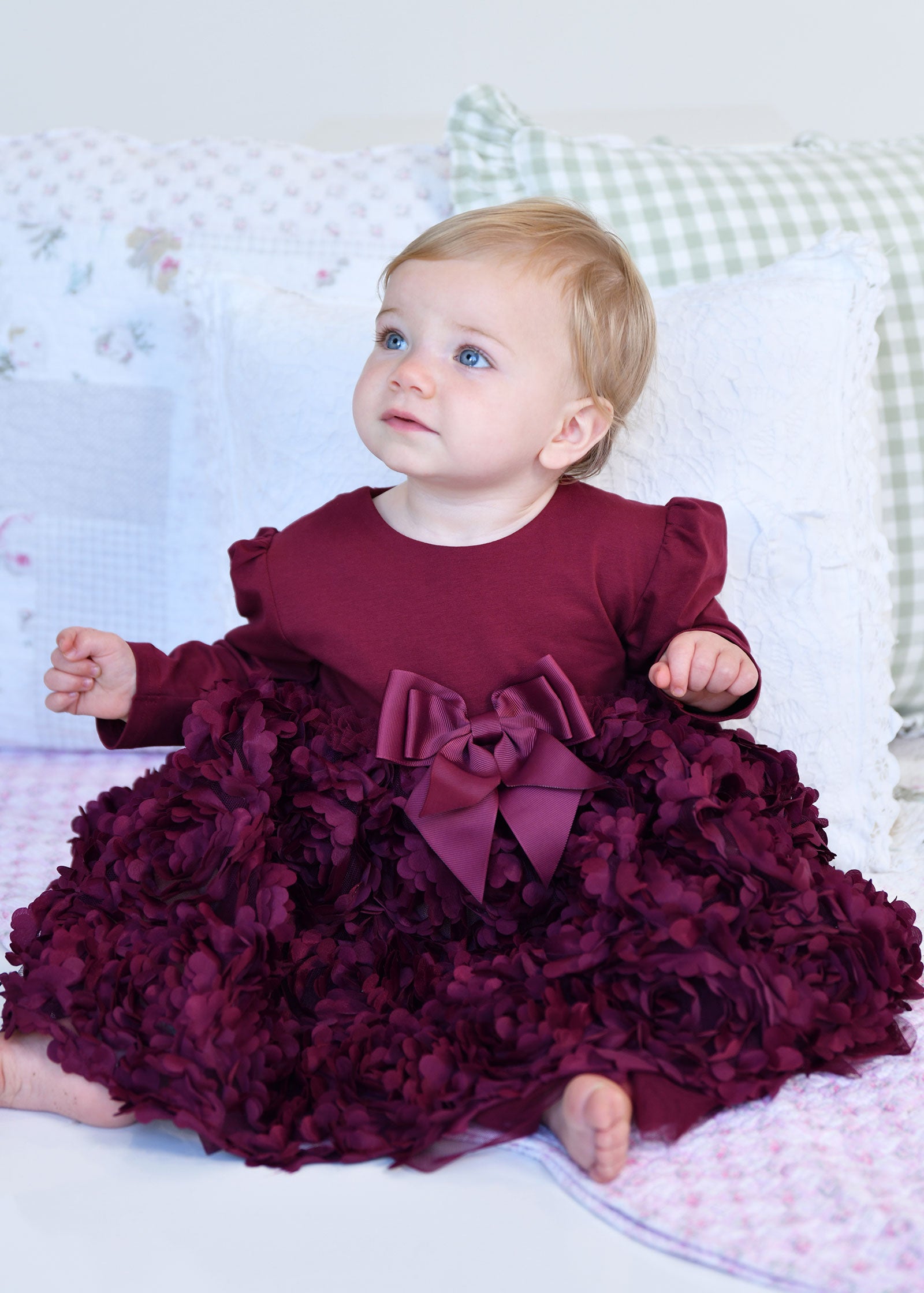 Lively Baby 3D Roses Dress Burgundy