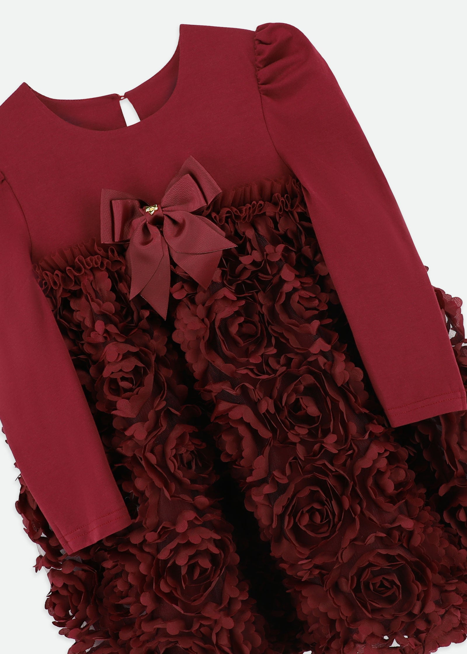 Lively 3D Roses Dress Burgundy
