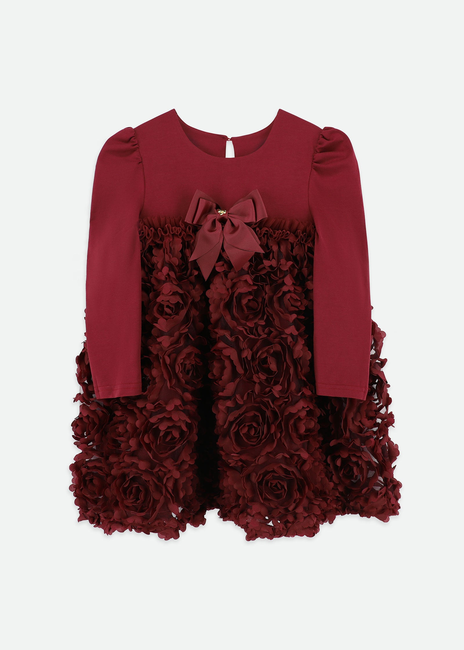 Lively 3D Roses Dress Burgundy