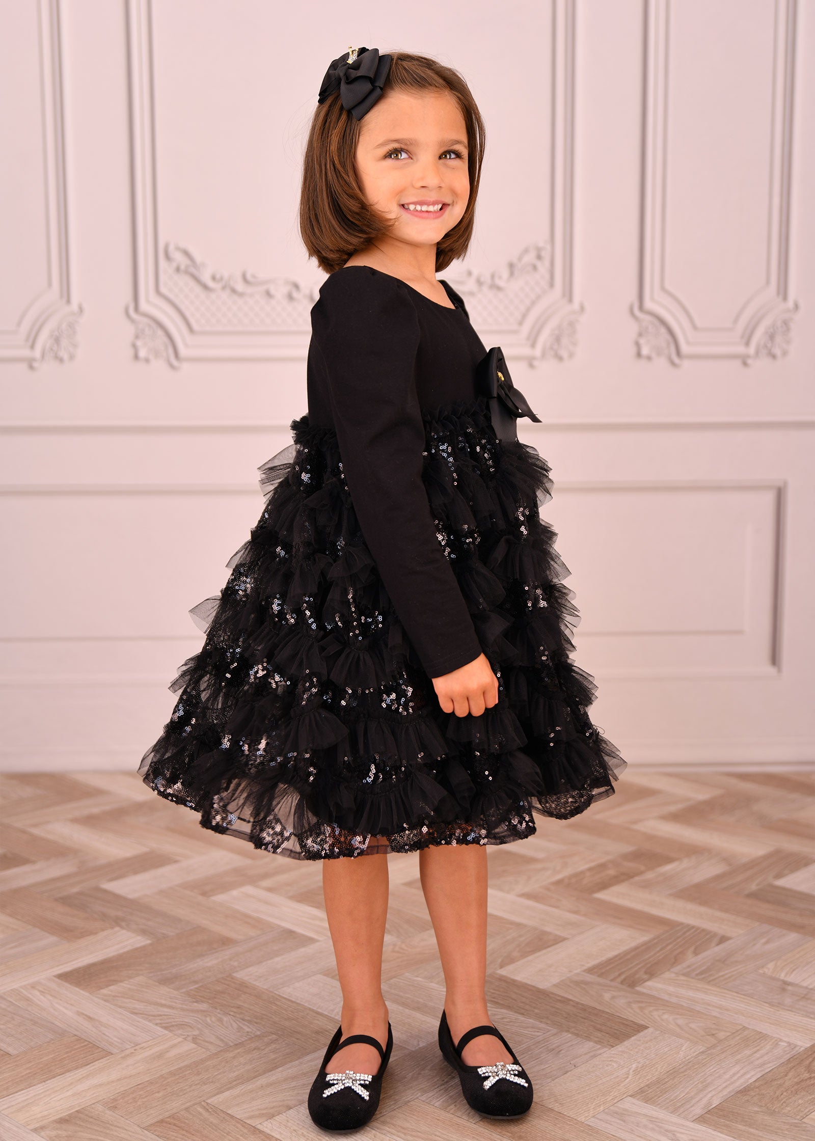 Lively Sequin Tulle Dress Black