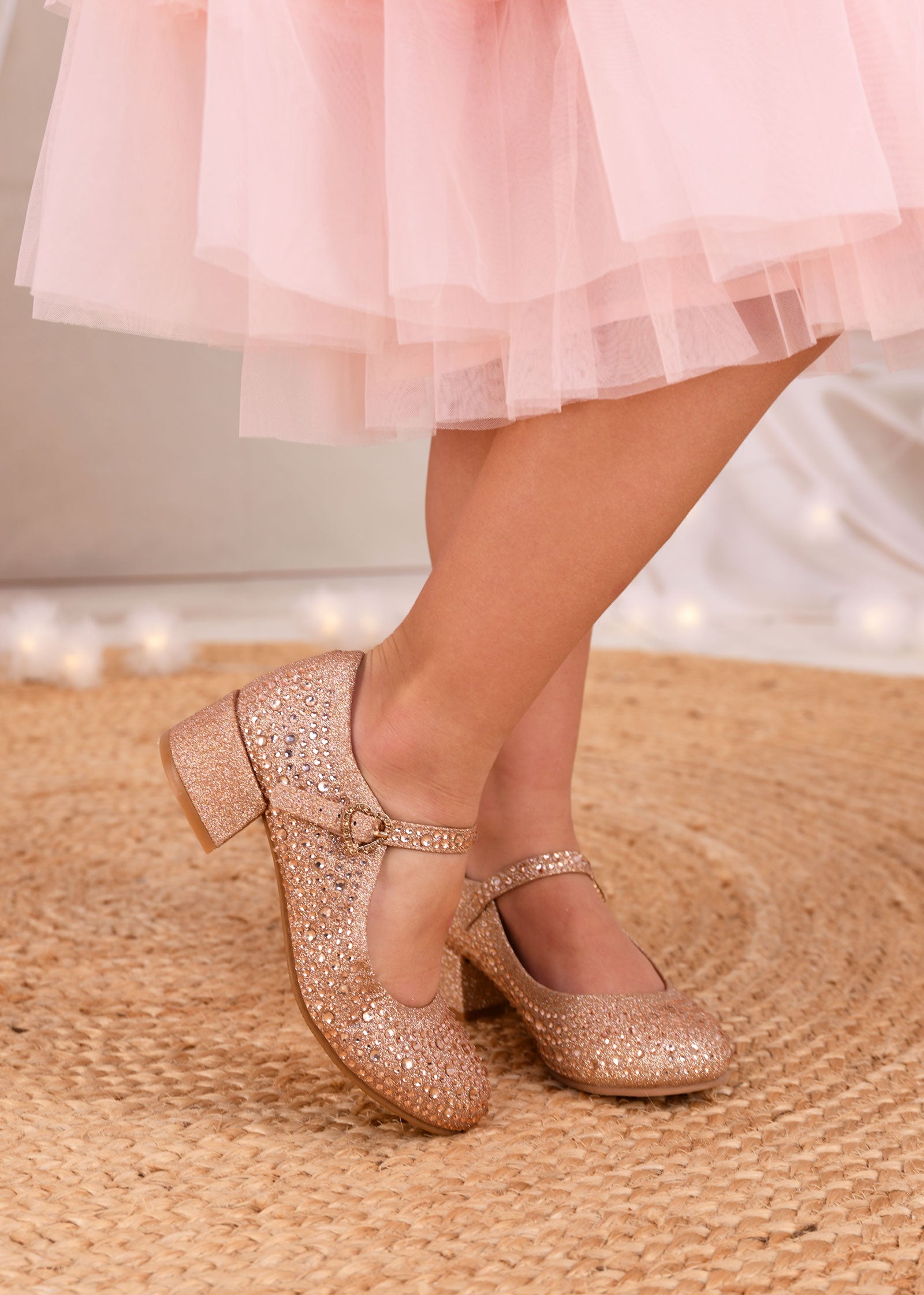 Lizzie Crystal Heels Rose Gold