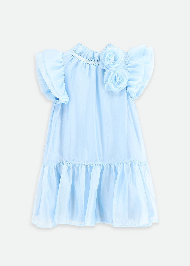 Loreen Flowers Trim Dress Pale Blue