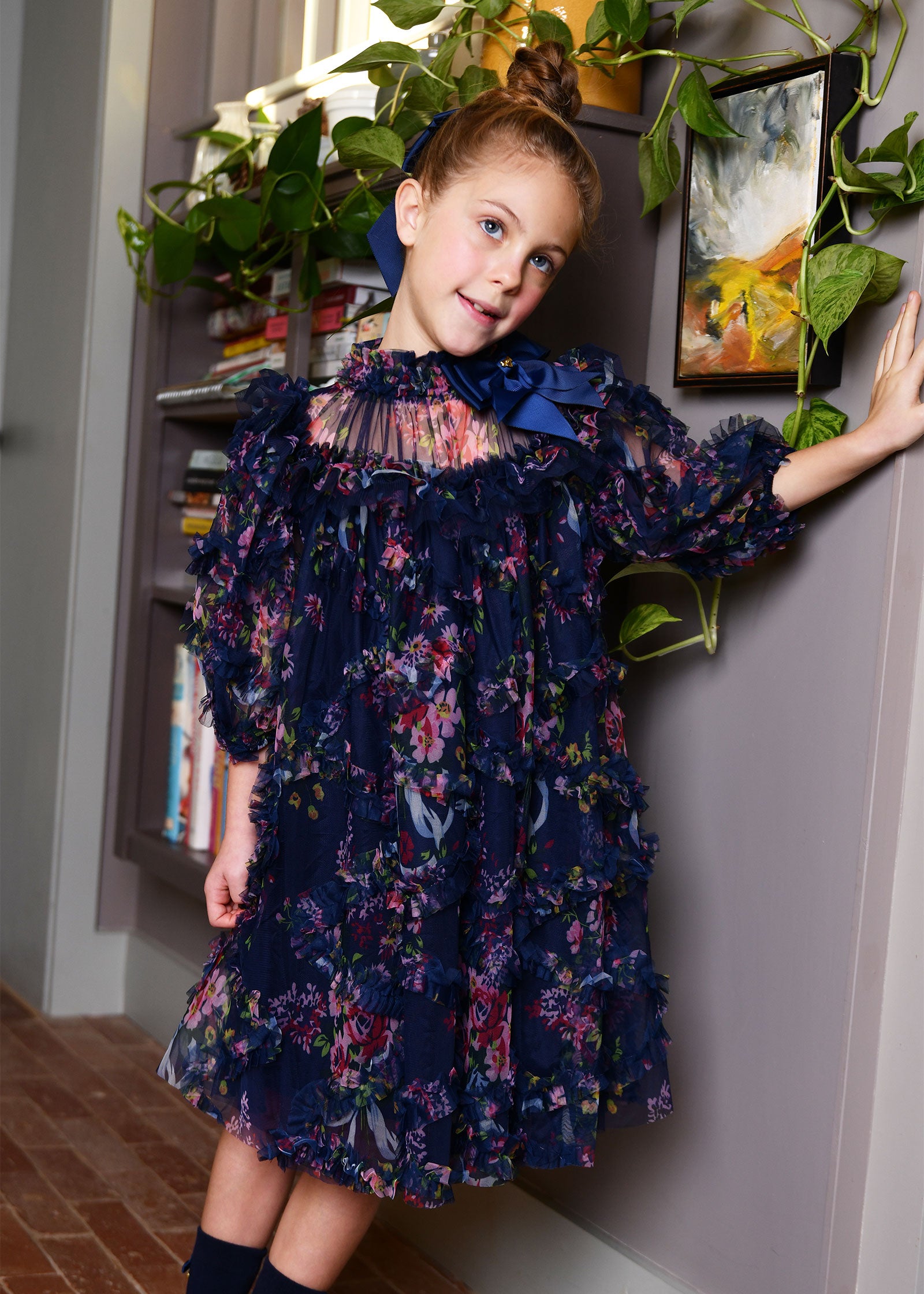 Luella Floral Tulle Dress Navy