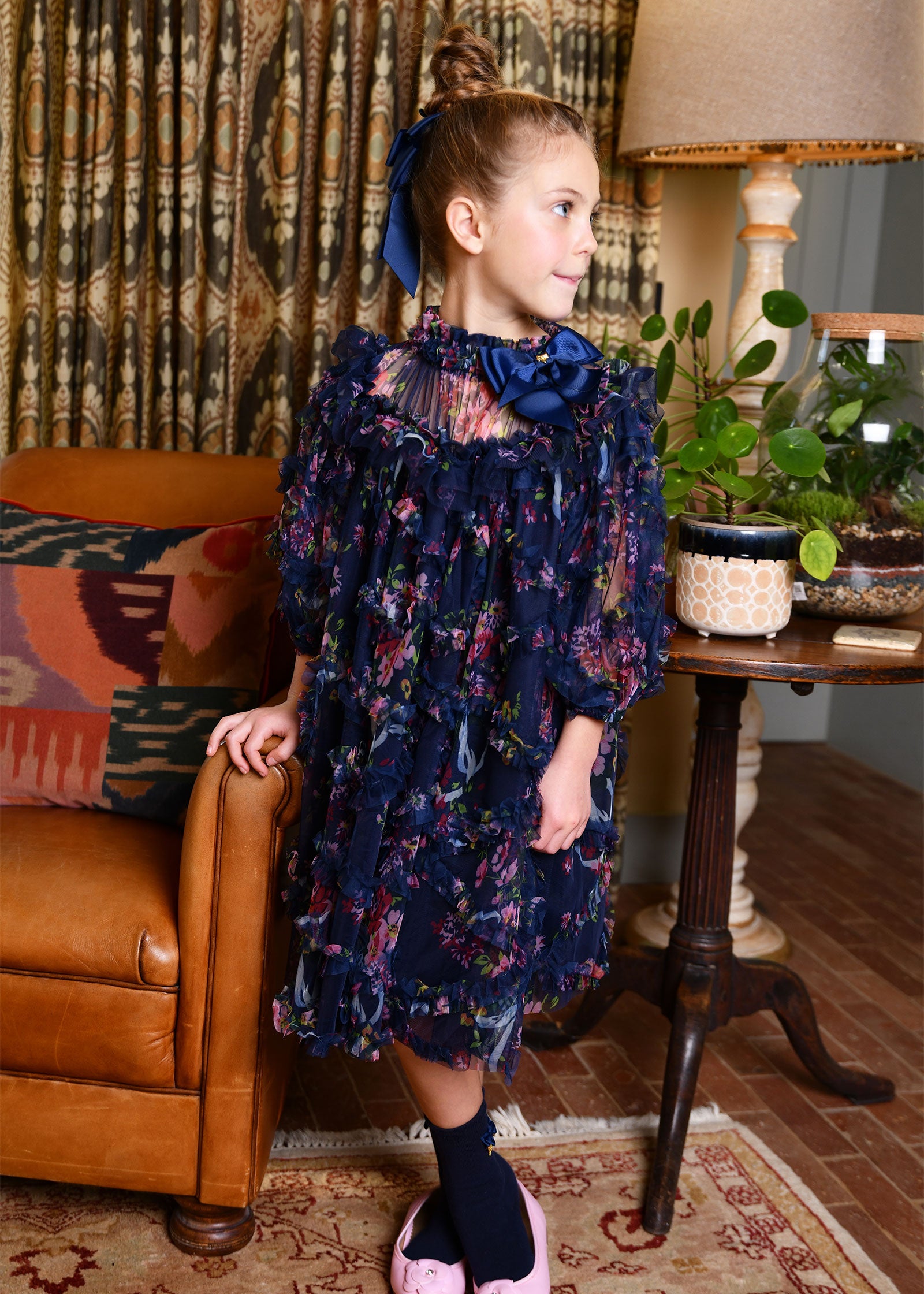 Luella Floral Tulle Dress Navy