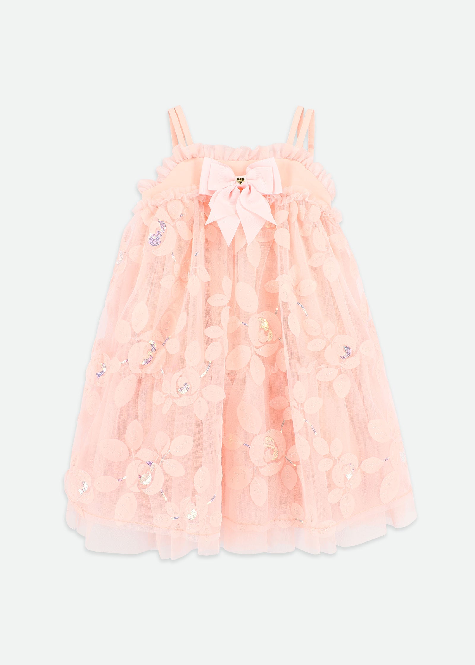 Lydia Embroidered 3D Bud Strappy Dress Peach